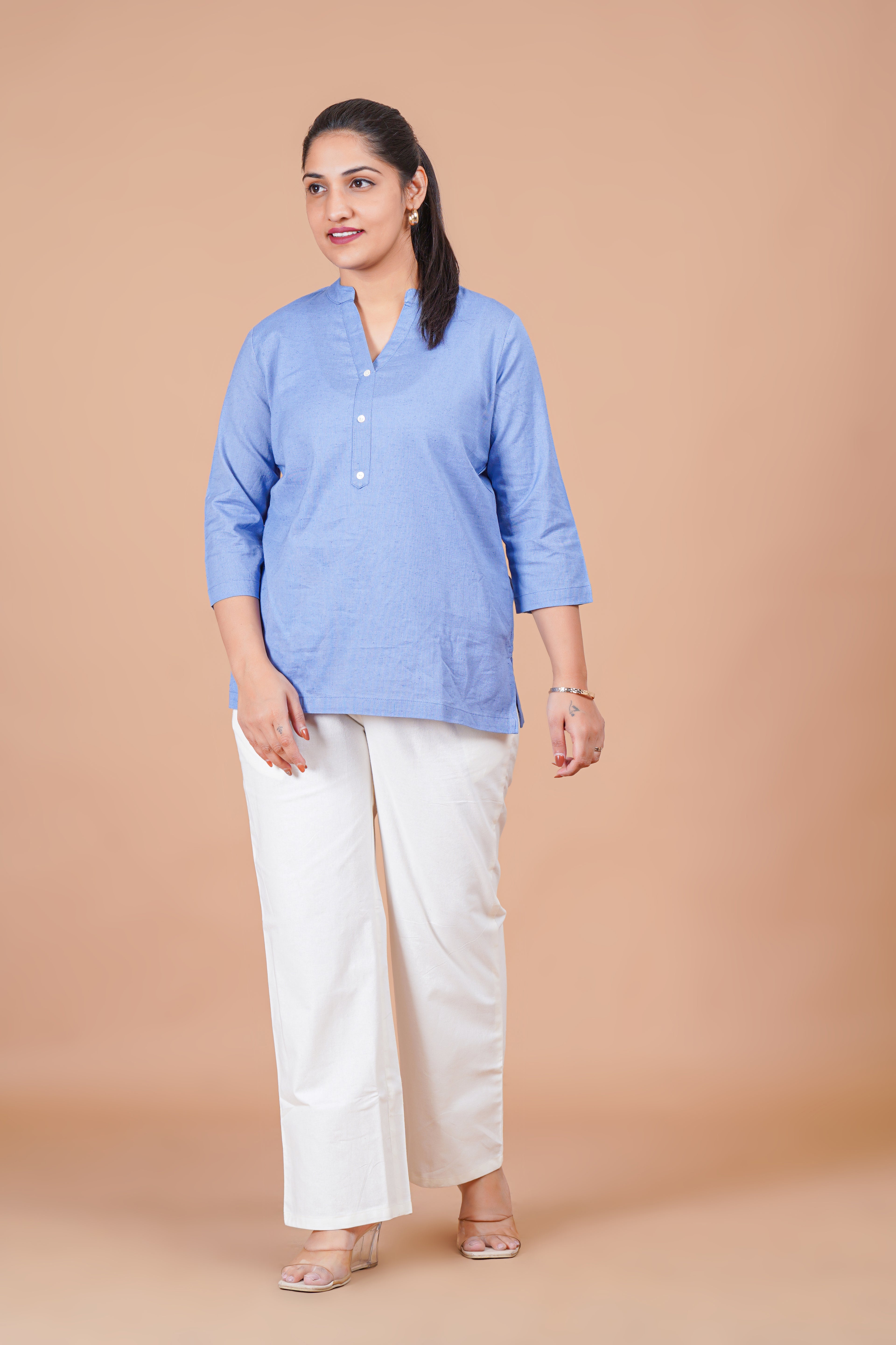English Blue EasyFlow Linen Cotton Short Kurti