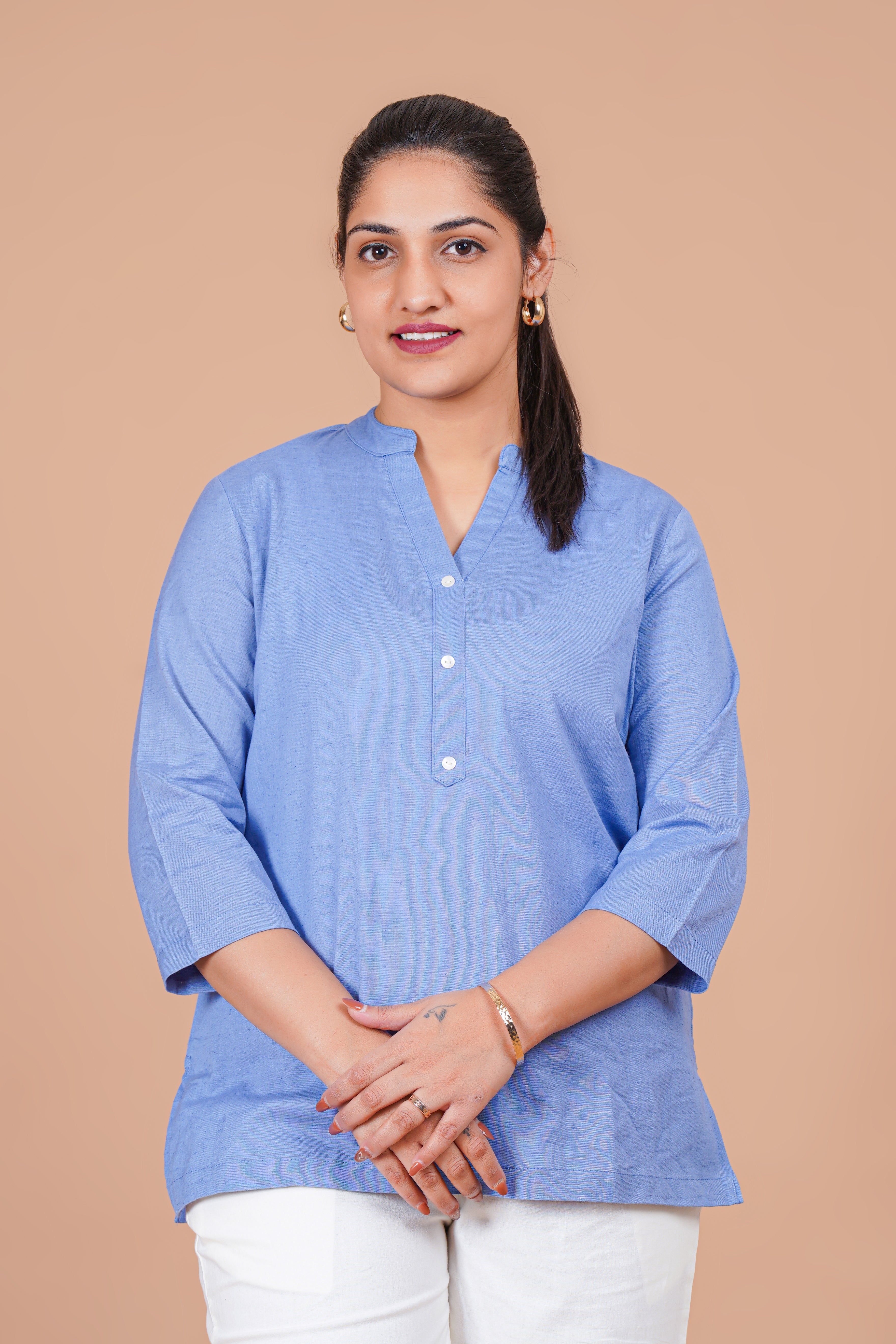 English Blue EasyFlow Linen Cotton Short Kurti