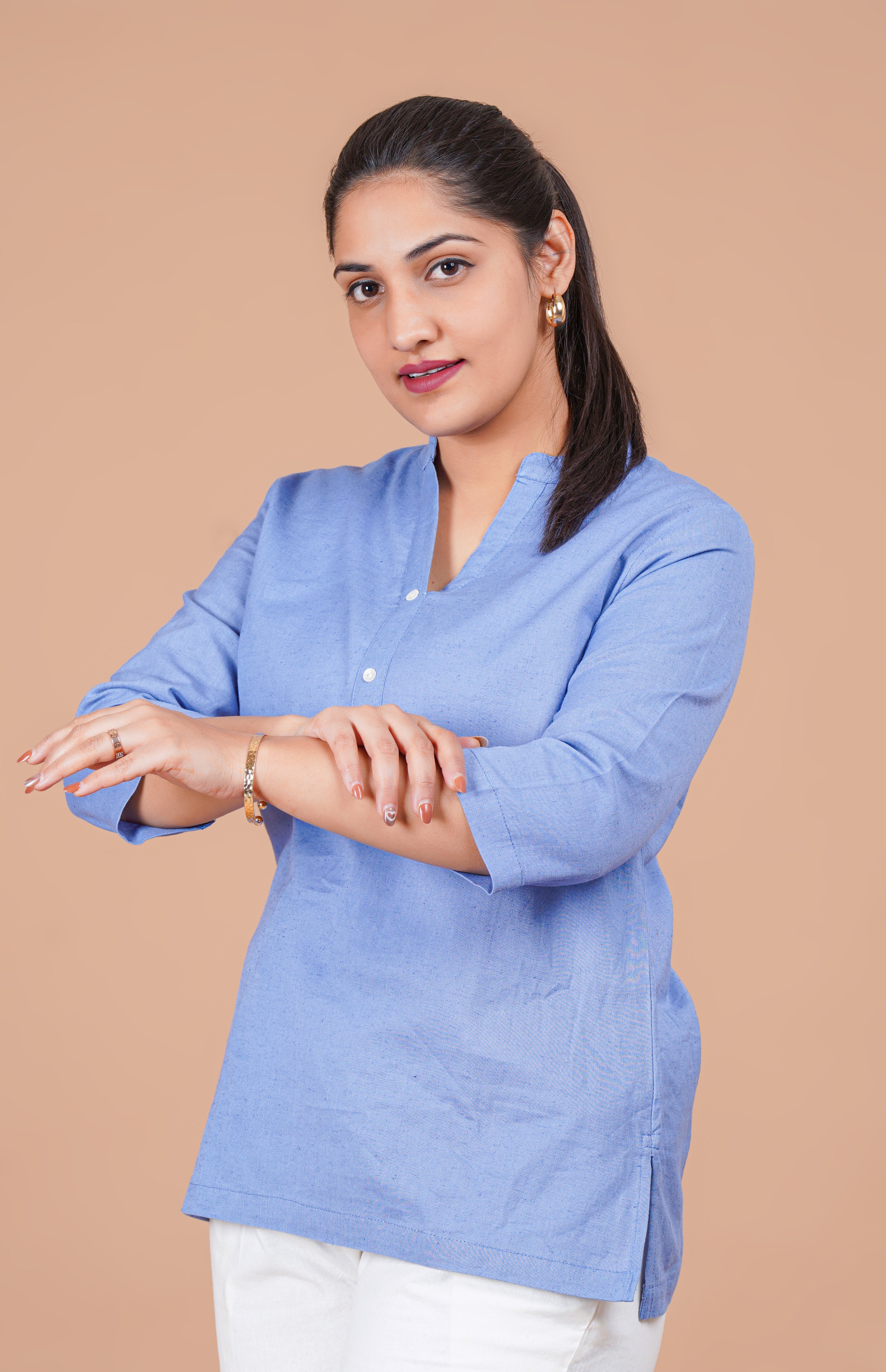 English Blue EasyFlow Linen Cotton Short Kurti