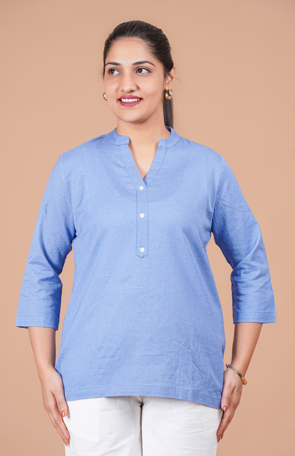 English Blue EasyFlow Linen Cotton Short Kurti