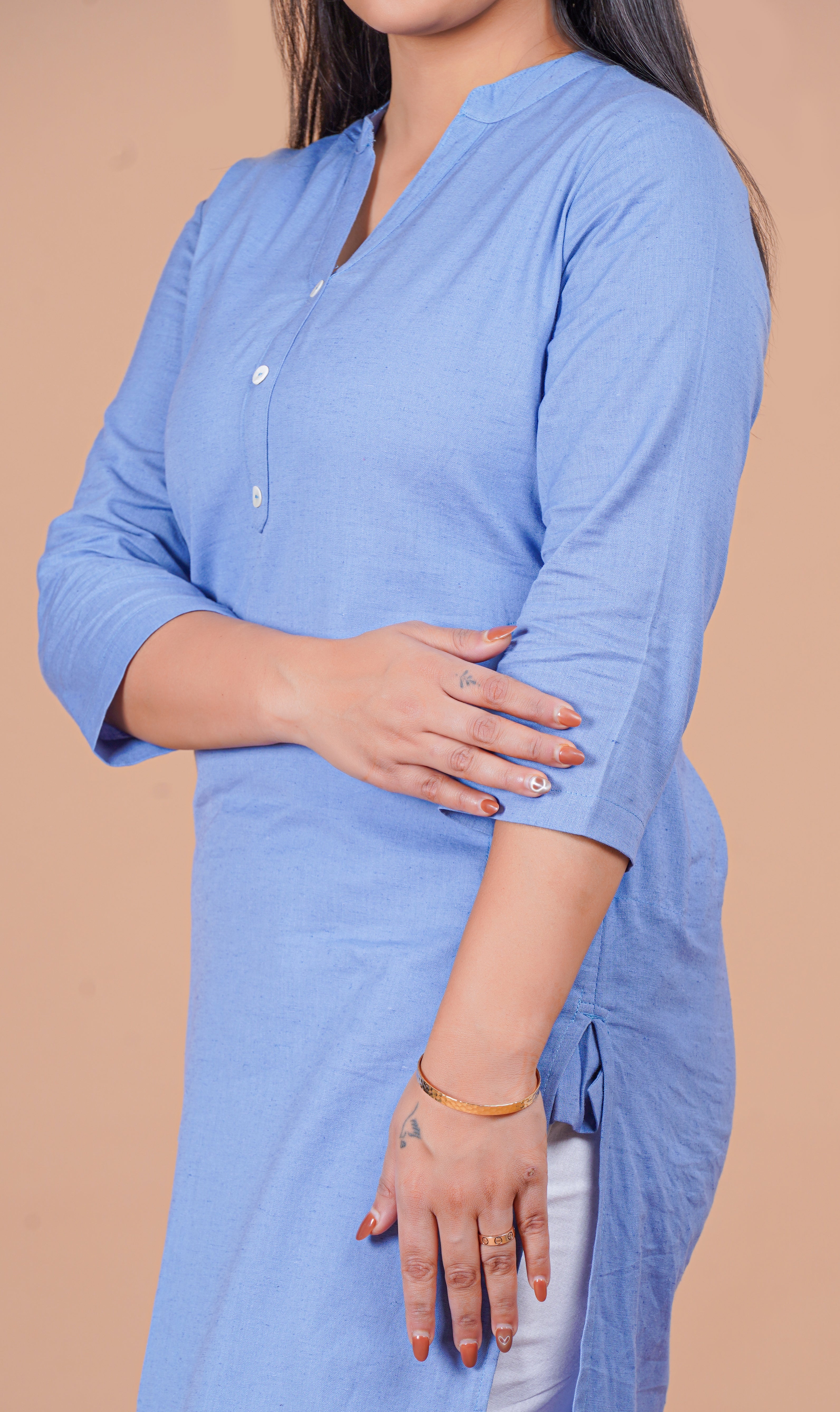 English Blue Linen EasyFlow Linen Cotton Long Kurta