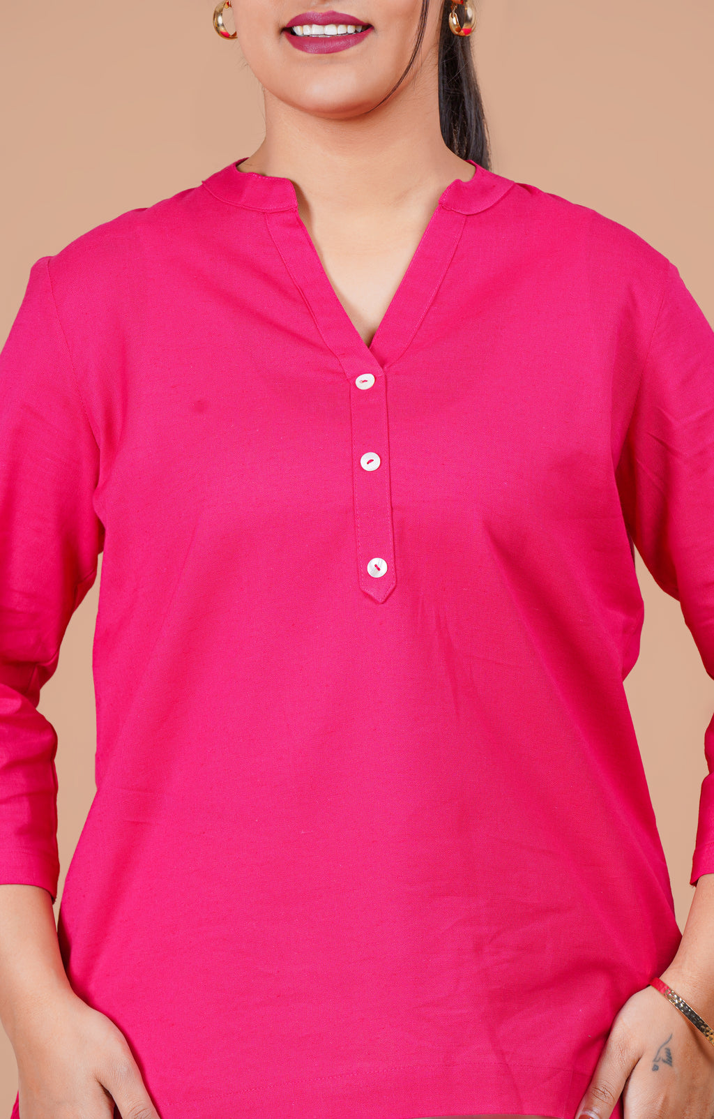 Hot Pink EasyFlow Linen CottonShort Kurti