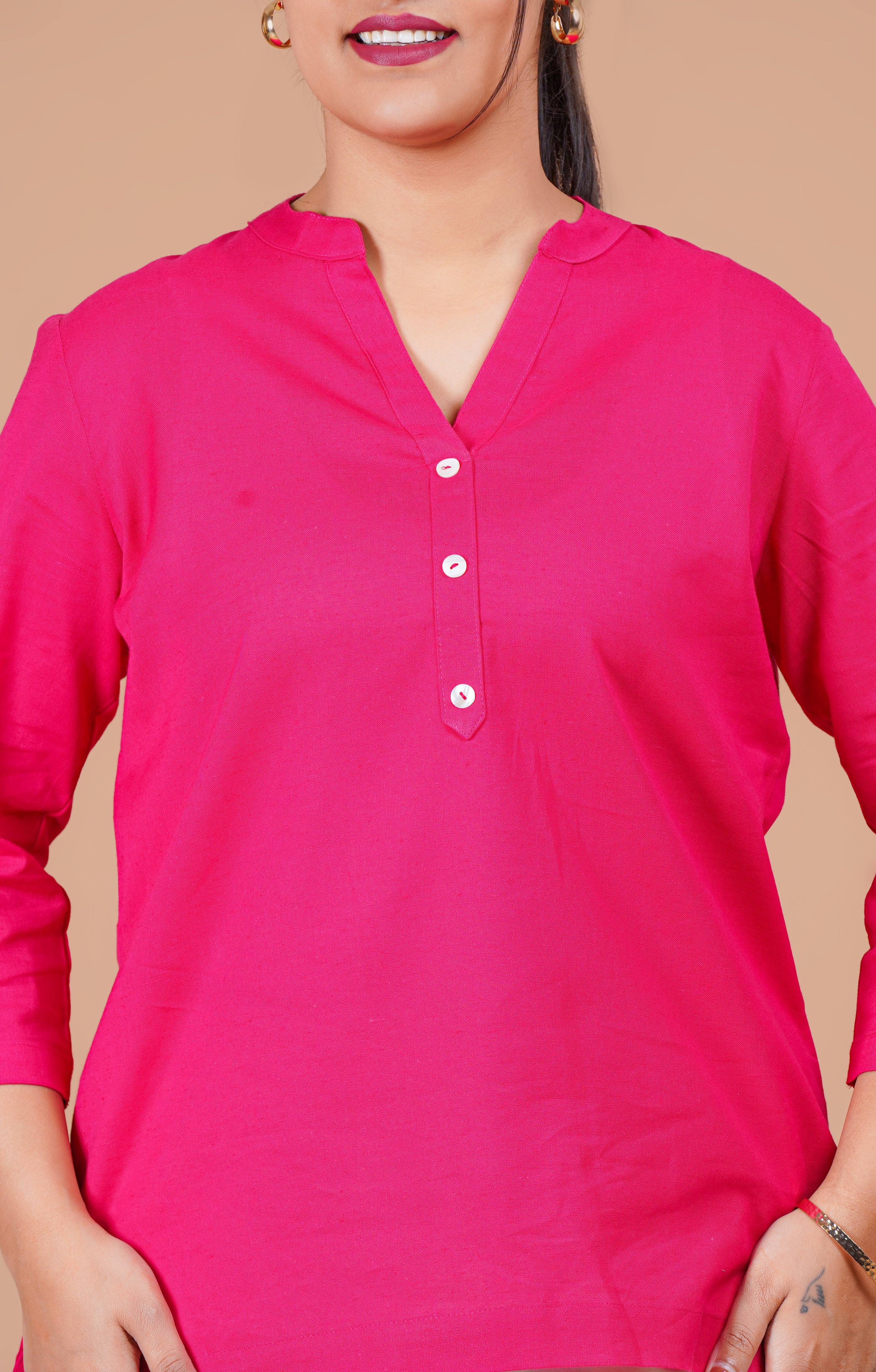 Hot Pink EasyFlow Linen CottonShort Kurti