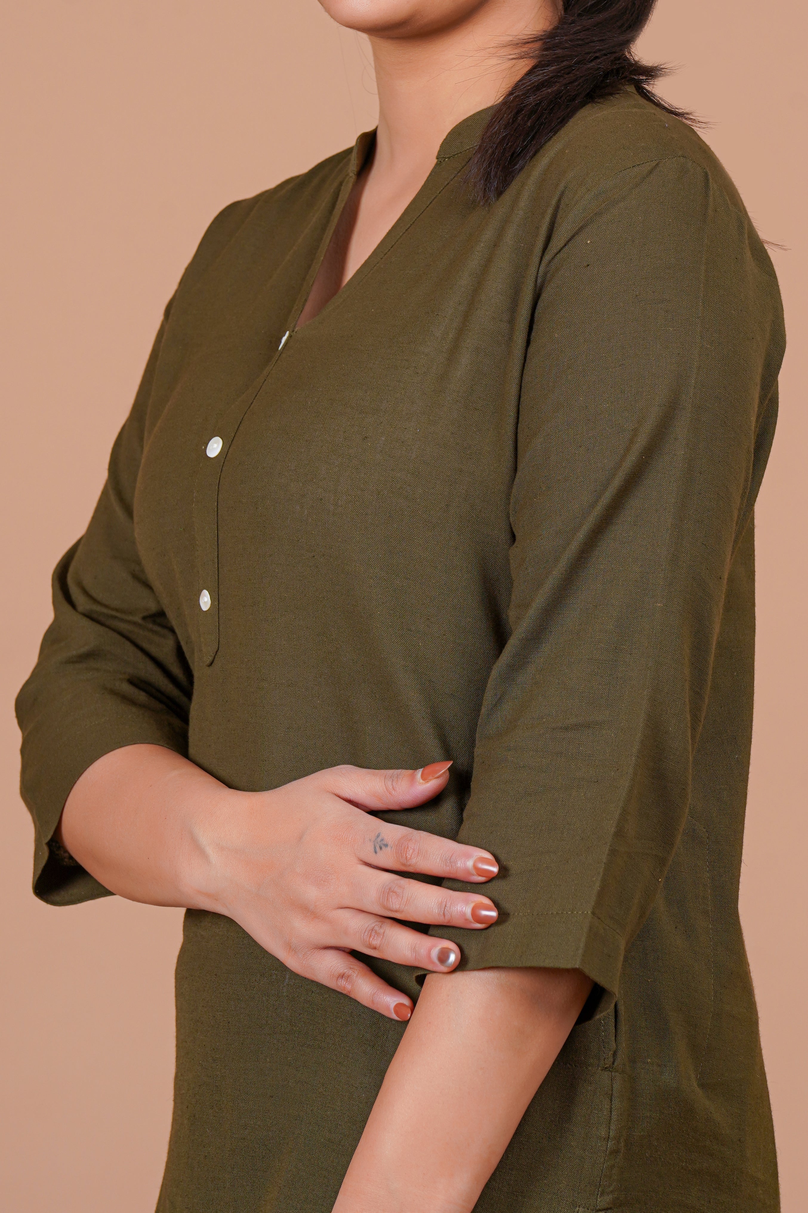 Olive Green EasyFlow Linen Cotton Long Kurta