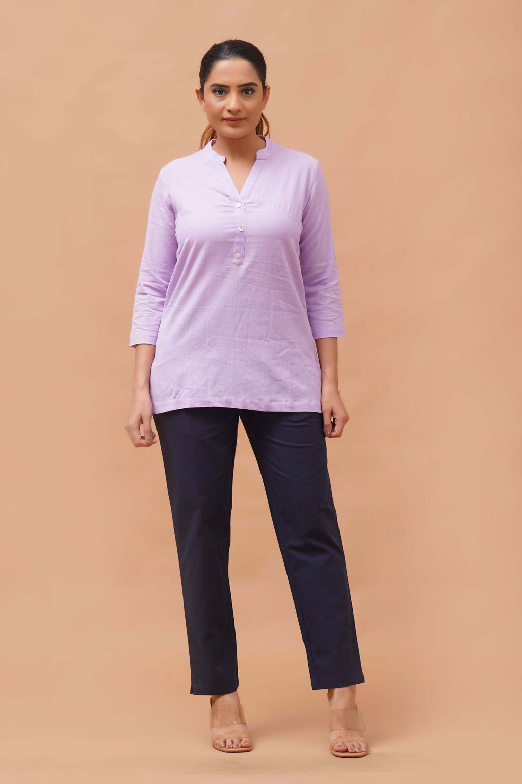 Harrozz Cotton Short Kurta Lilac