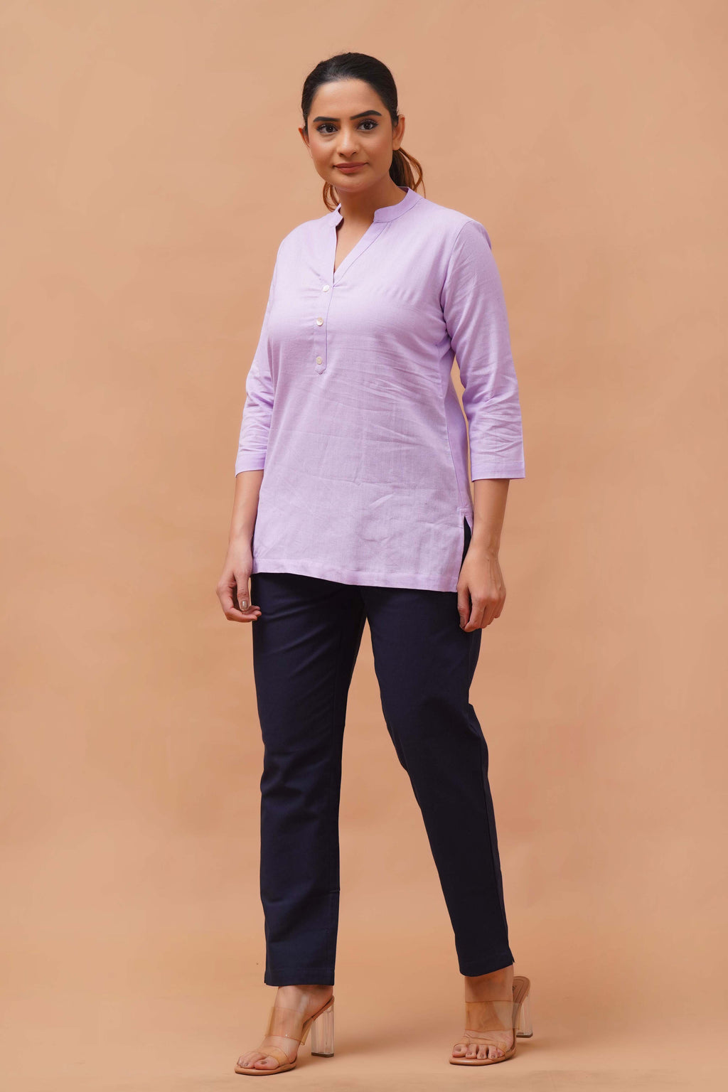 Harrozz Cotton Short Kurta Lilac