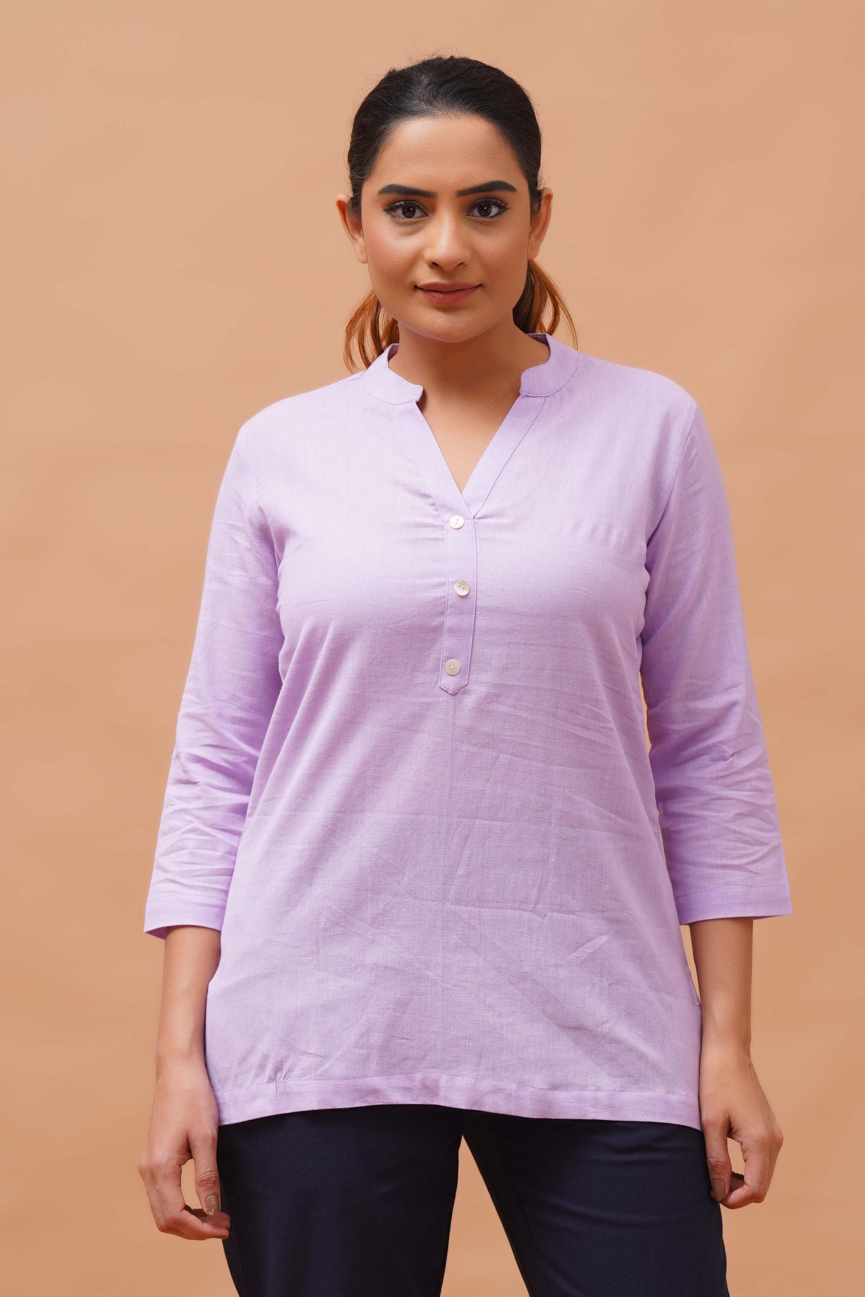 Harrozz Cotton Short Kurta Lilac