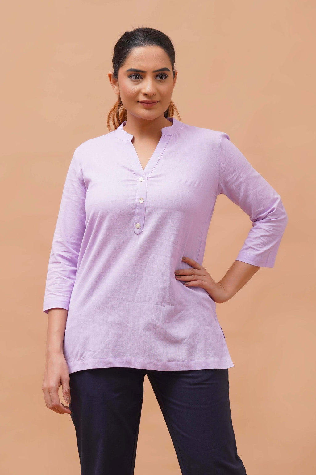 Harrozz Cotton Short Kurta Lilac