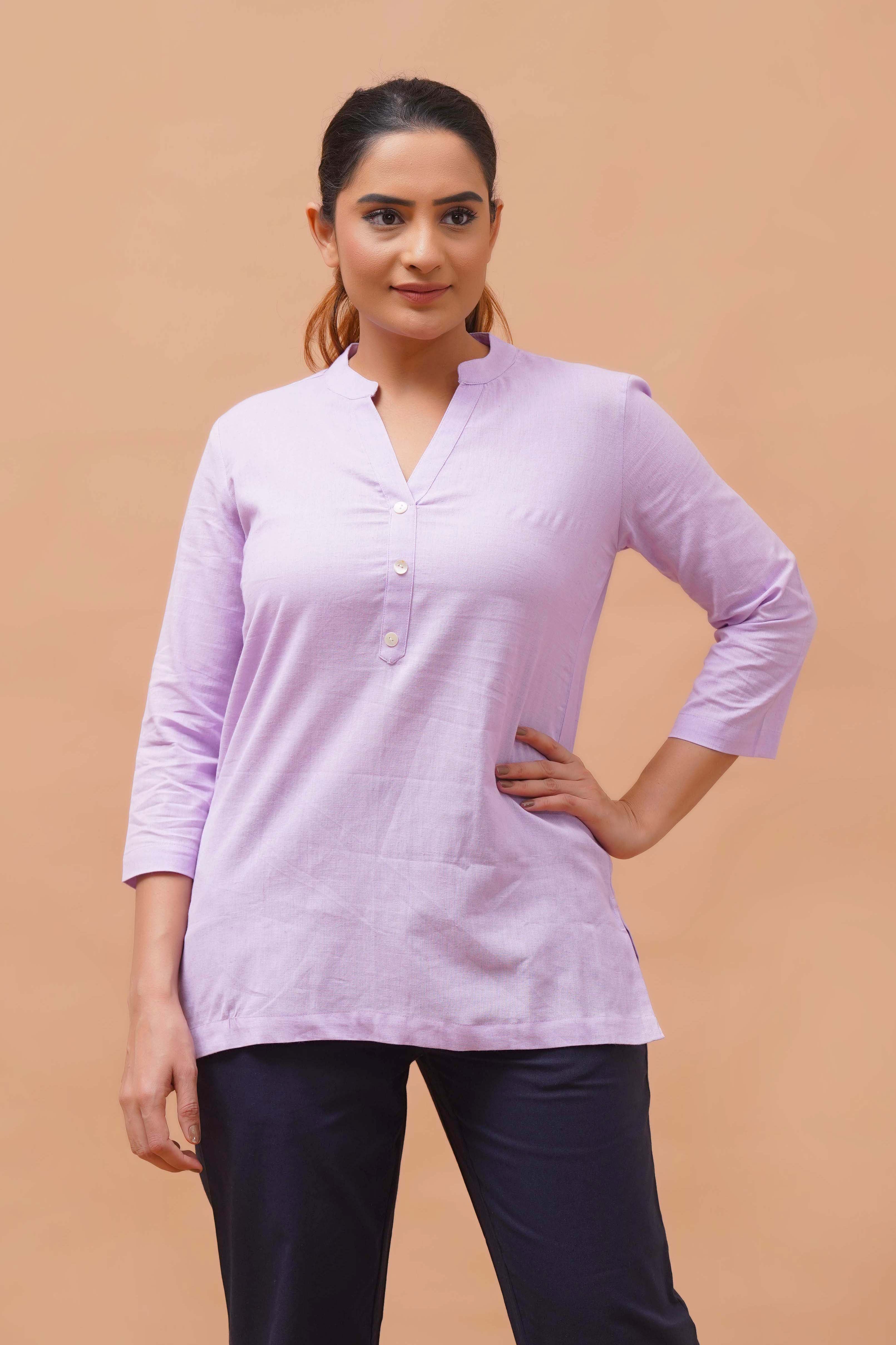 Harrozz Cotton Short Kurta Lilac