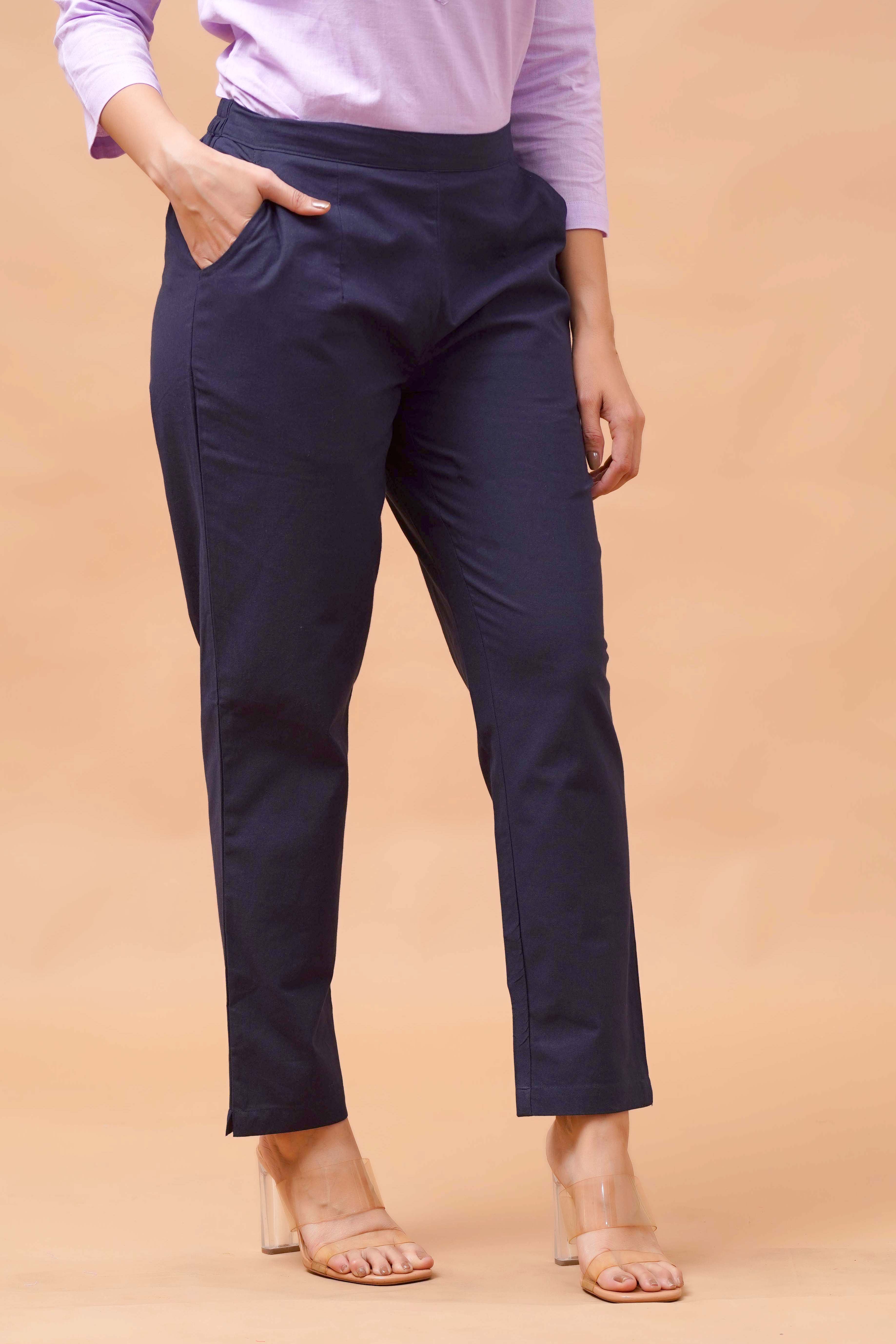 Harrozz Cotton Pants Navy Blue