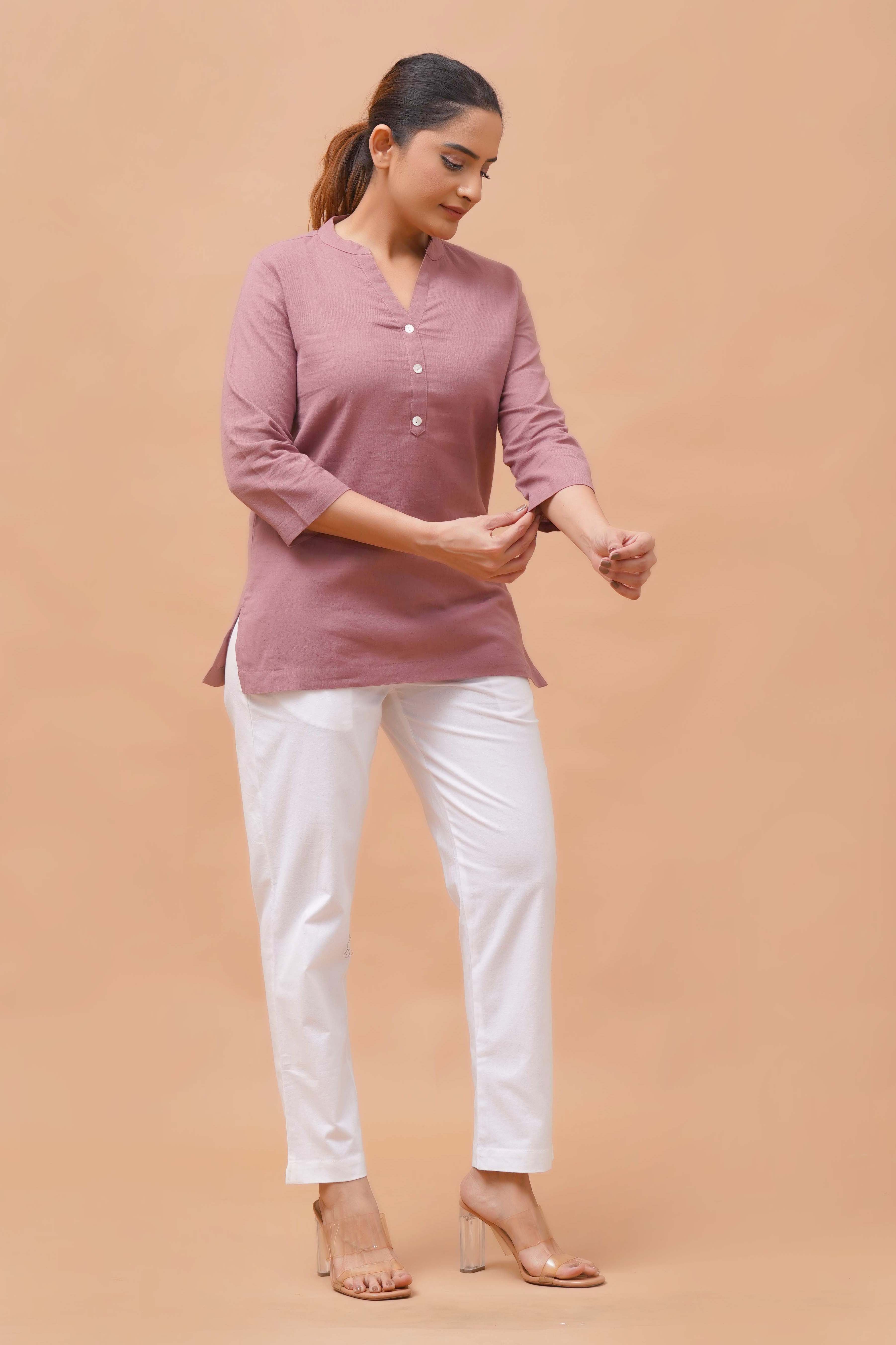 Harrozz Cotton Short Kurta Rose Taupe