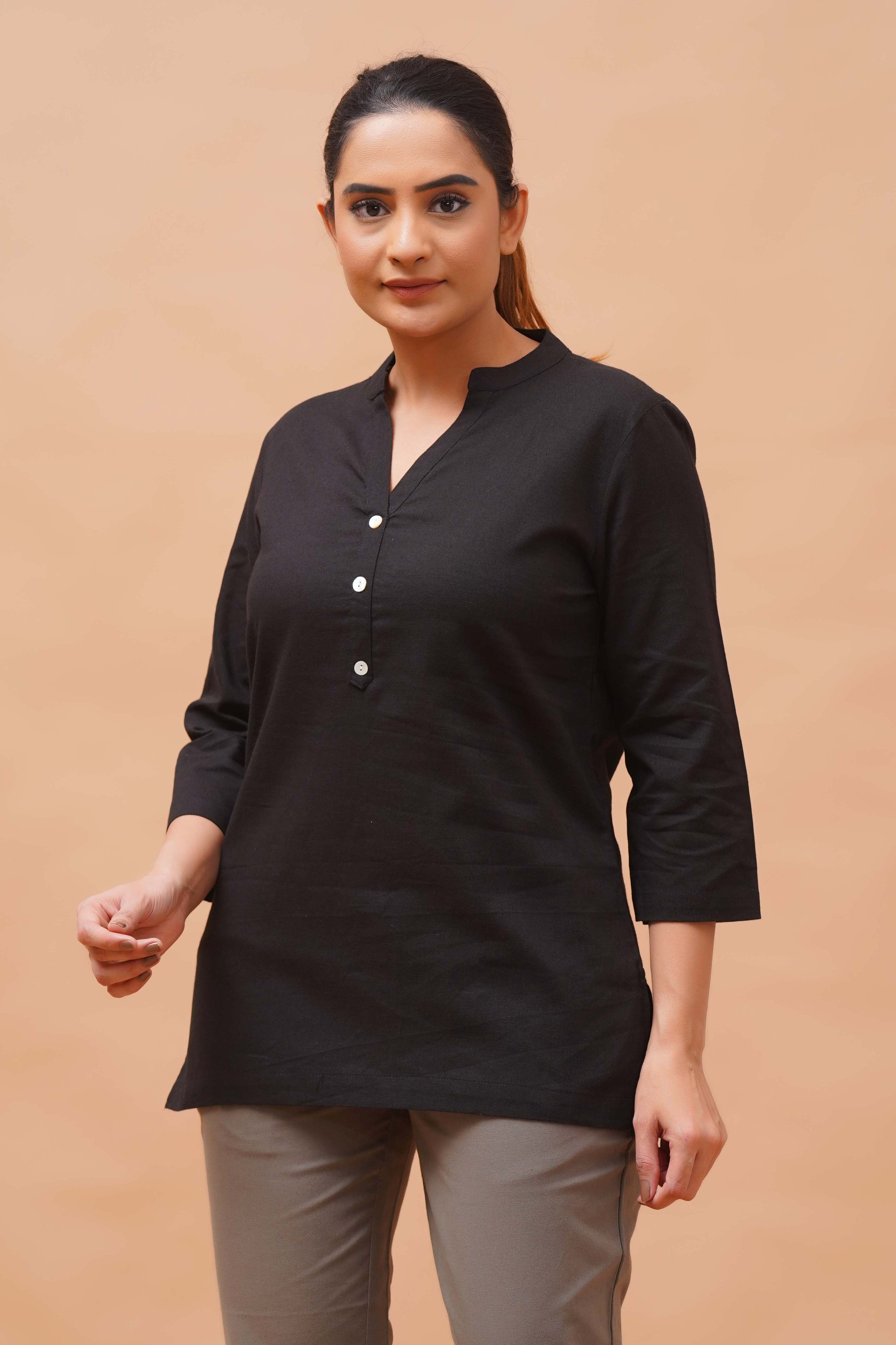 Harrozz Cotton Short Kurta Black