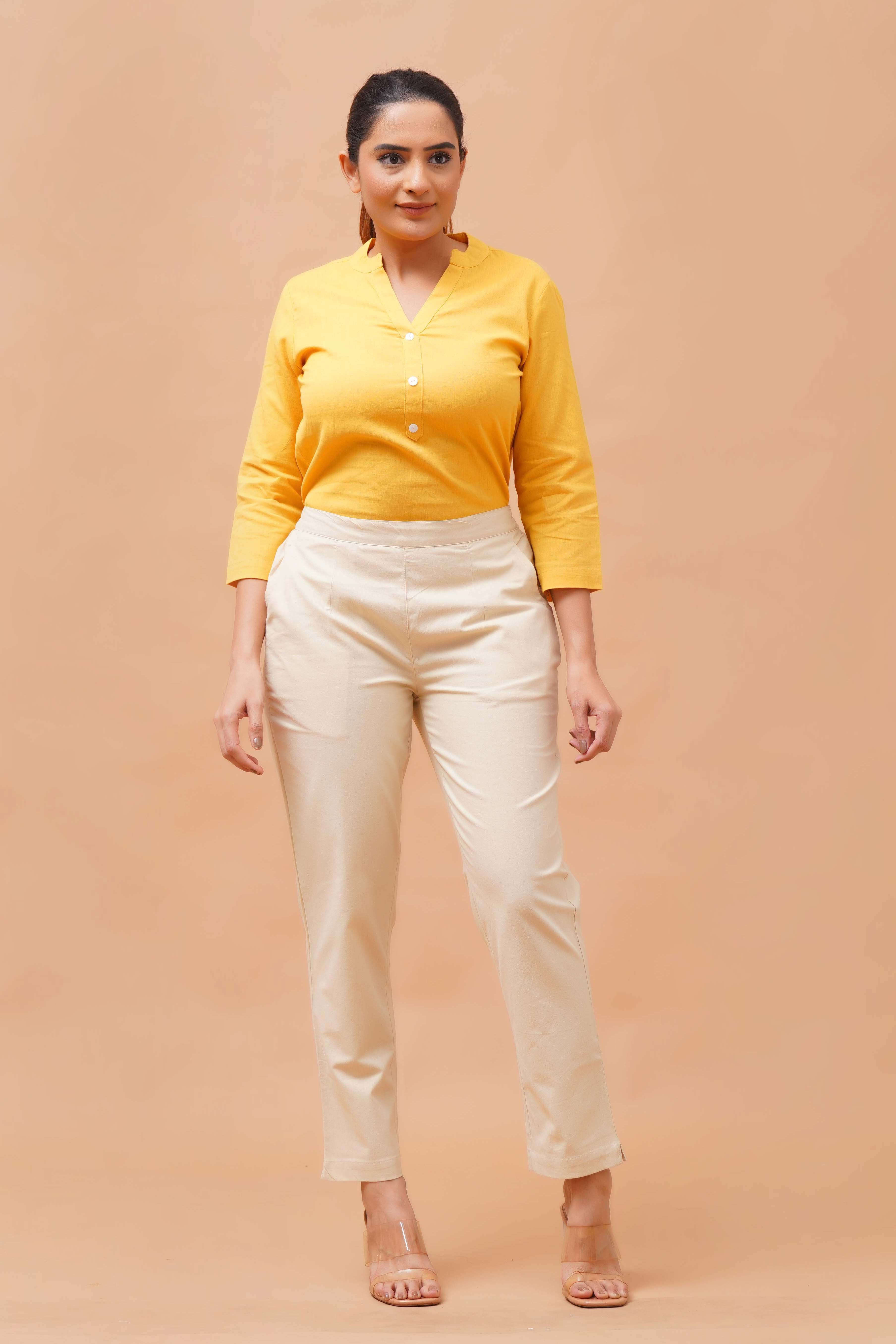 Harrozz Cotton Pants Beige