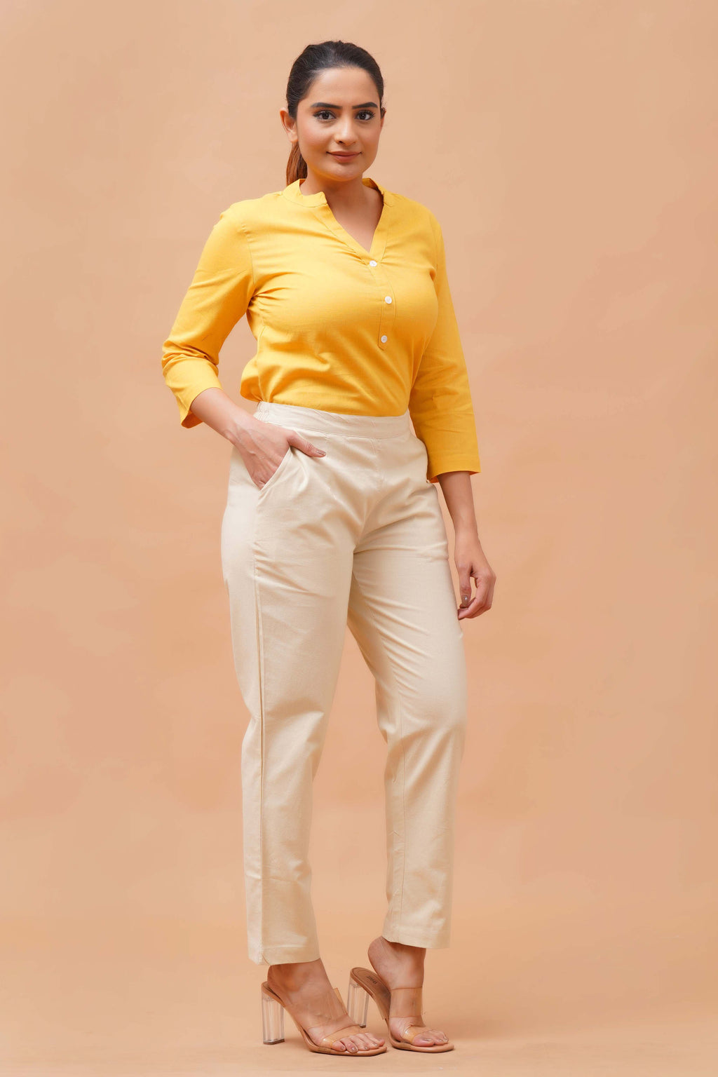 Harrozz Cotton Pants Beige