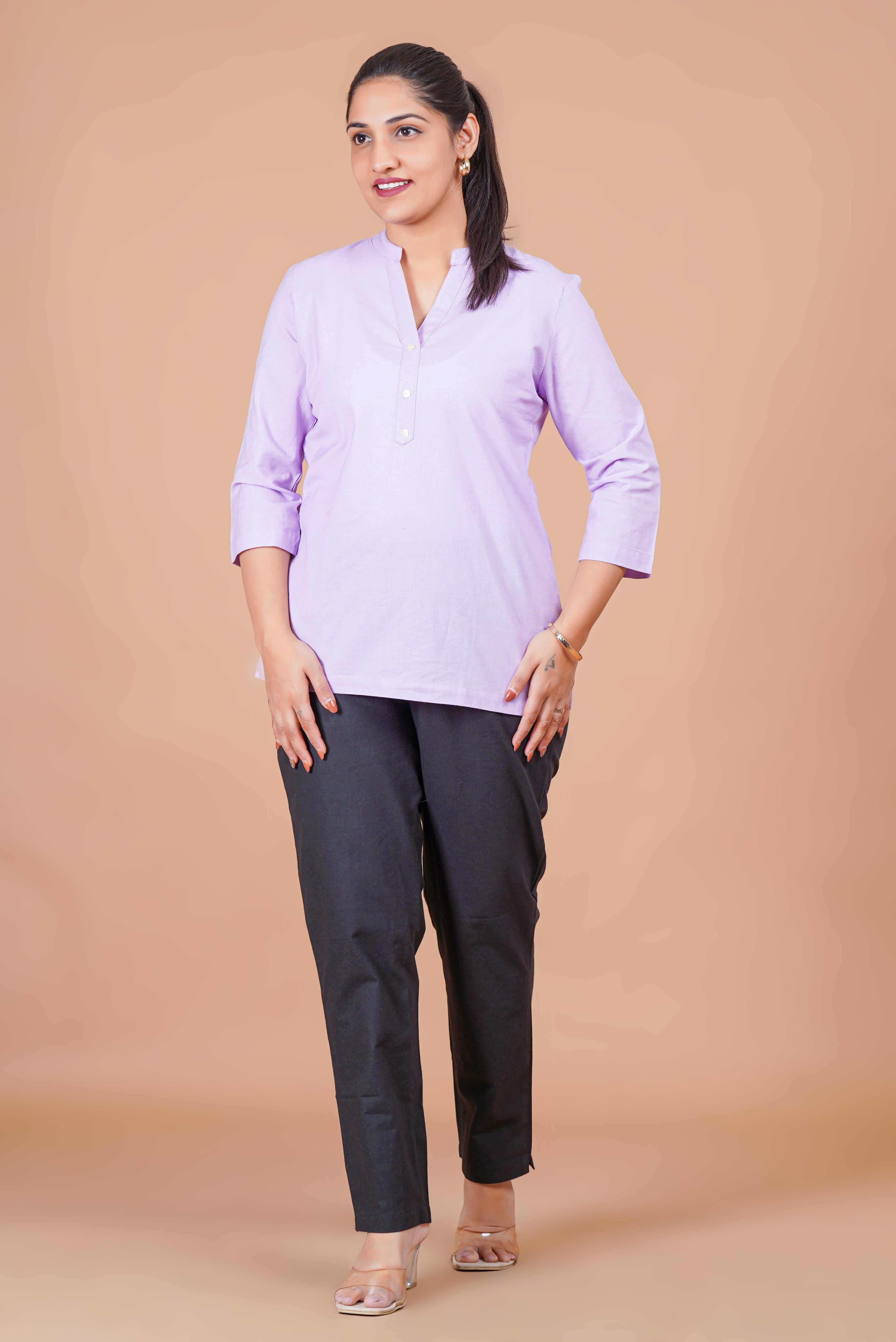 Lilac EasyFlow Linen Cotton Short Kurti
