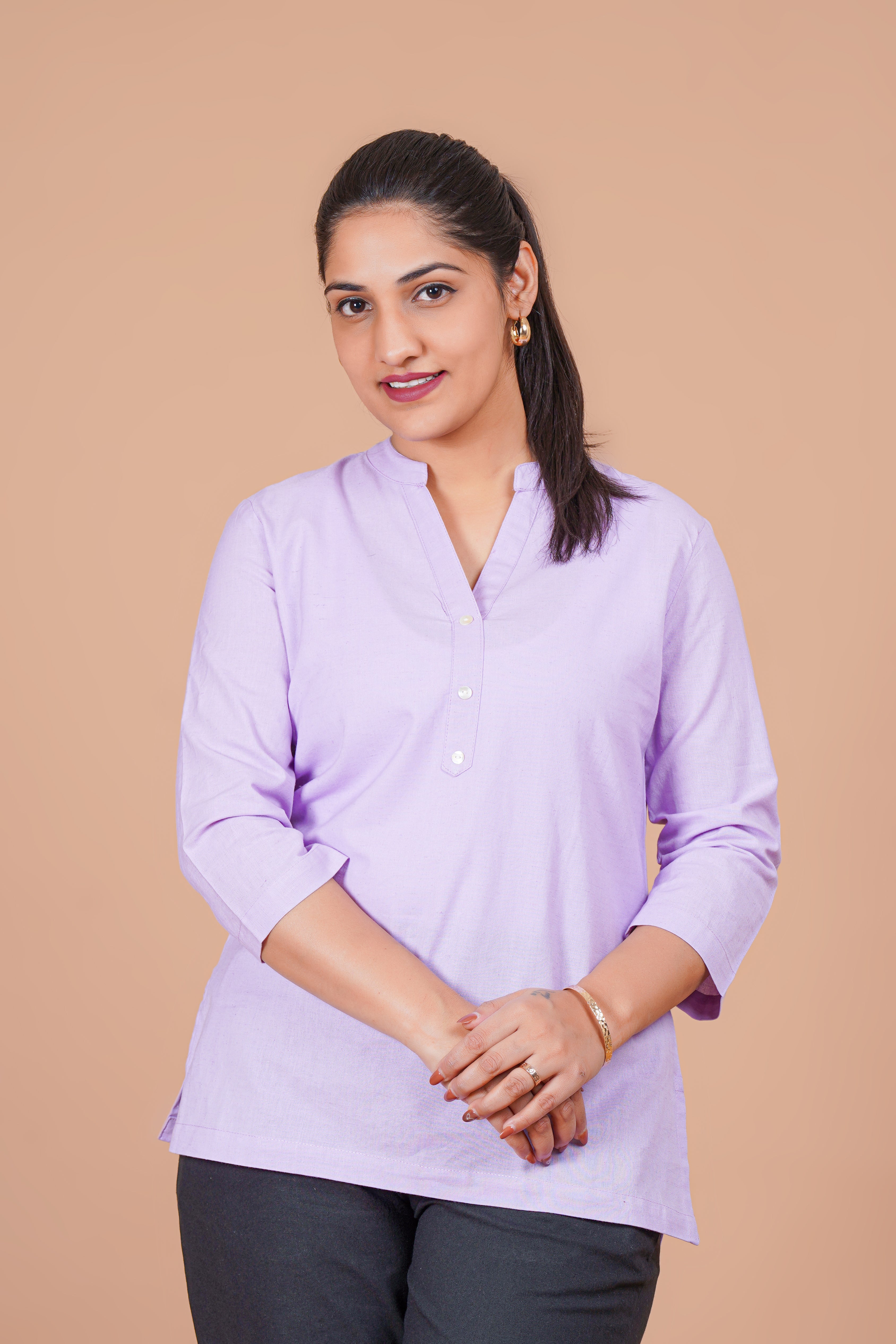 Lilac EasyFlow Linen Cotton Short Kurti