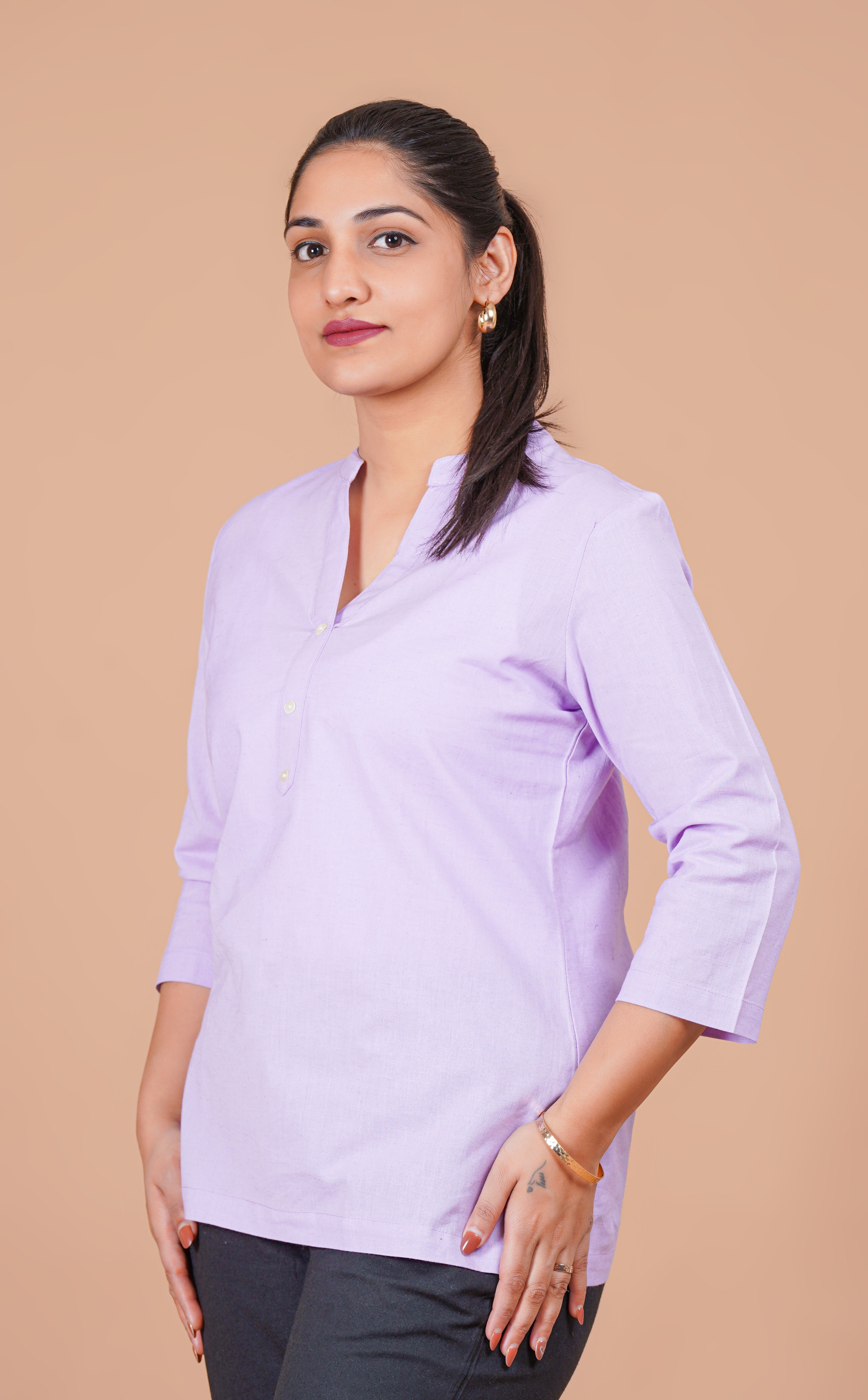 Lilac EasyFlow Linen Cotton Short Kurti
