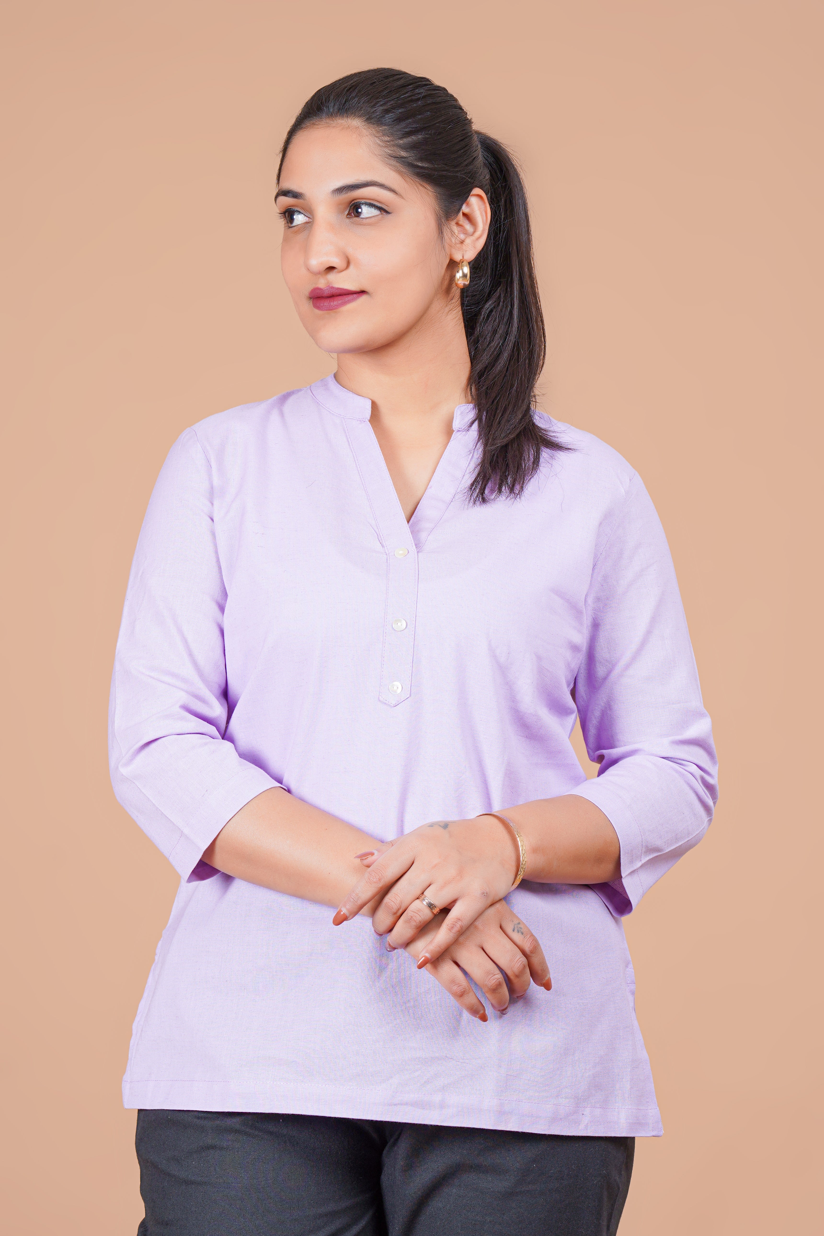 Lilac EasyFlow Linen Cotton Short Kurti