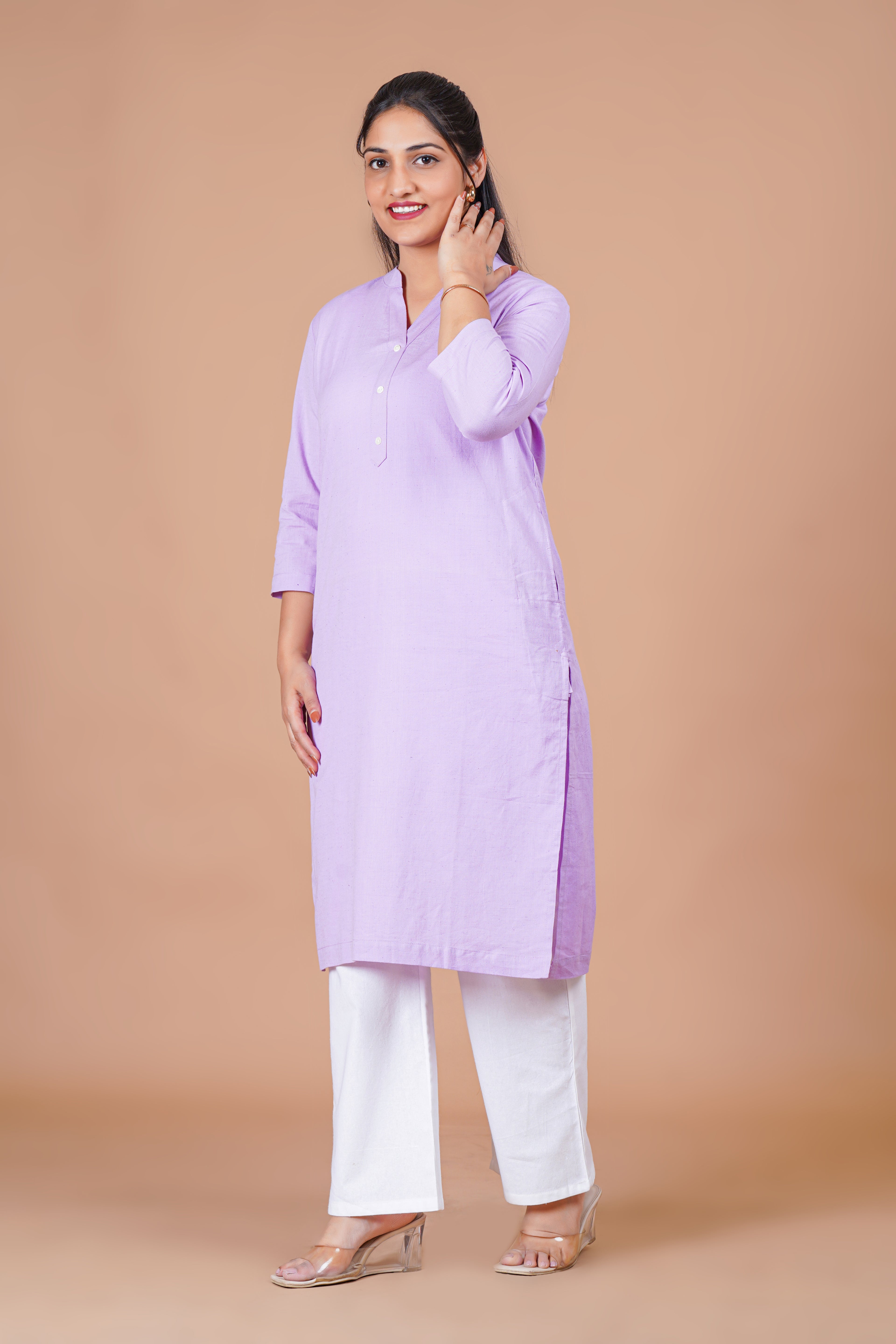 Lilac EasyFlow Linen Cotton Long Kurta