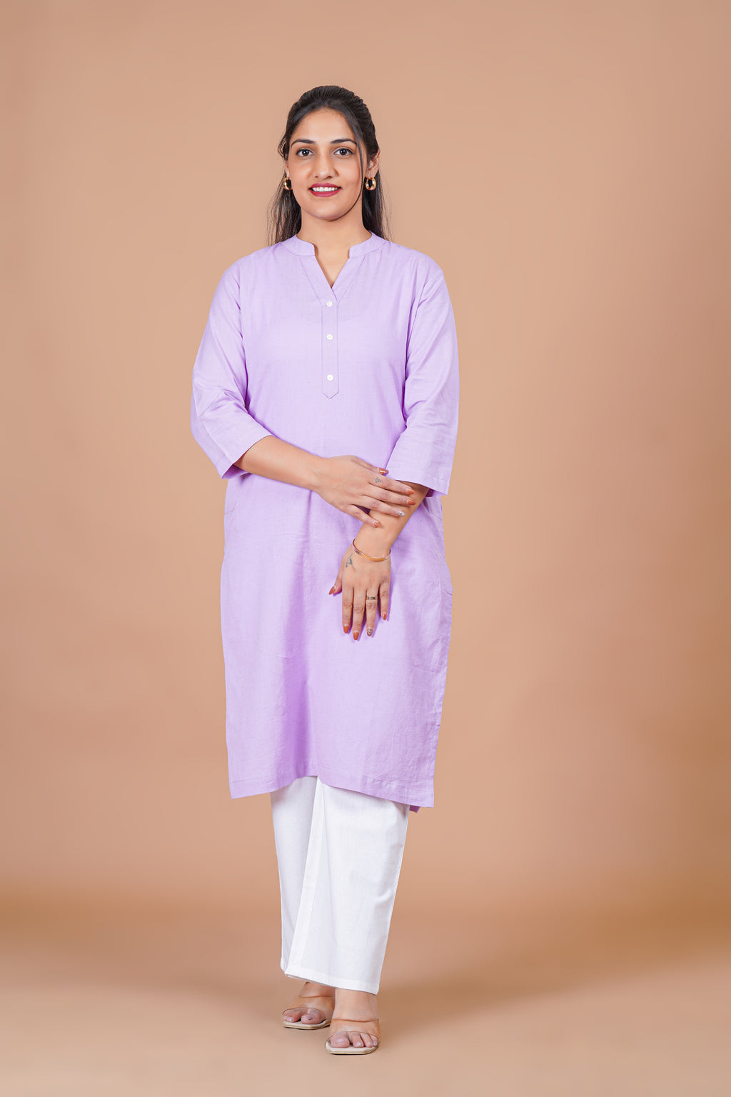 Lilac EasyFlow Linen Cotton Long Kurta