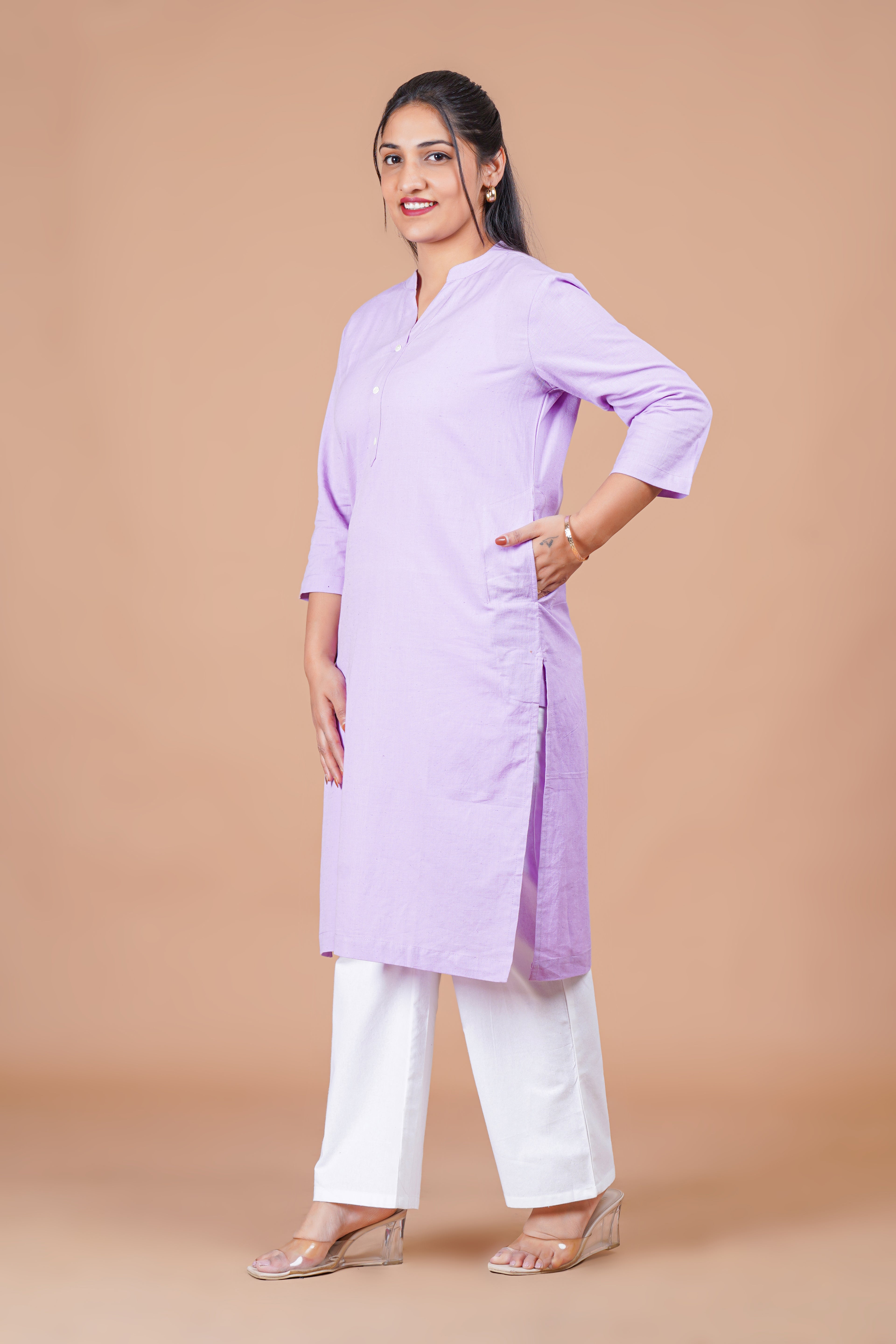 Lilac EasyFlow Linen Cotton Long Kurta