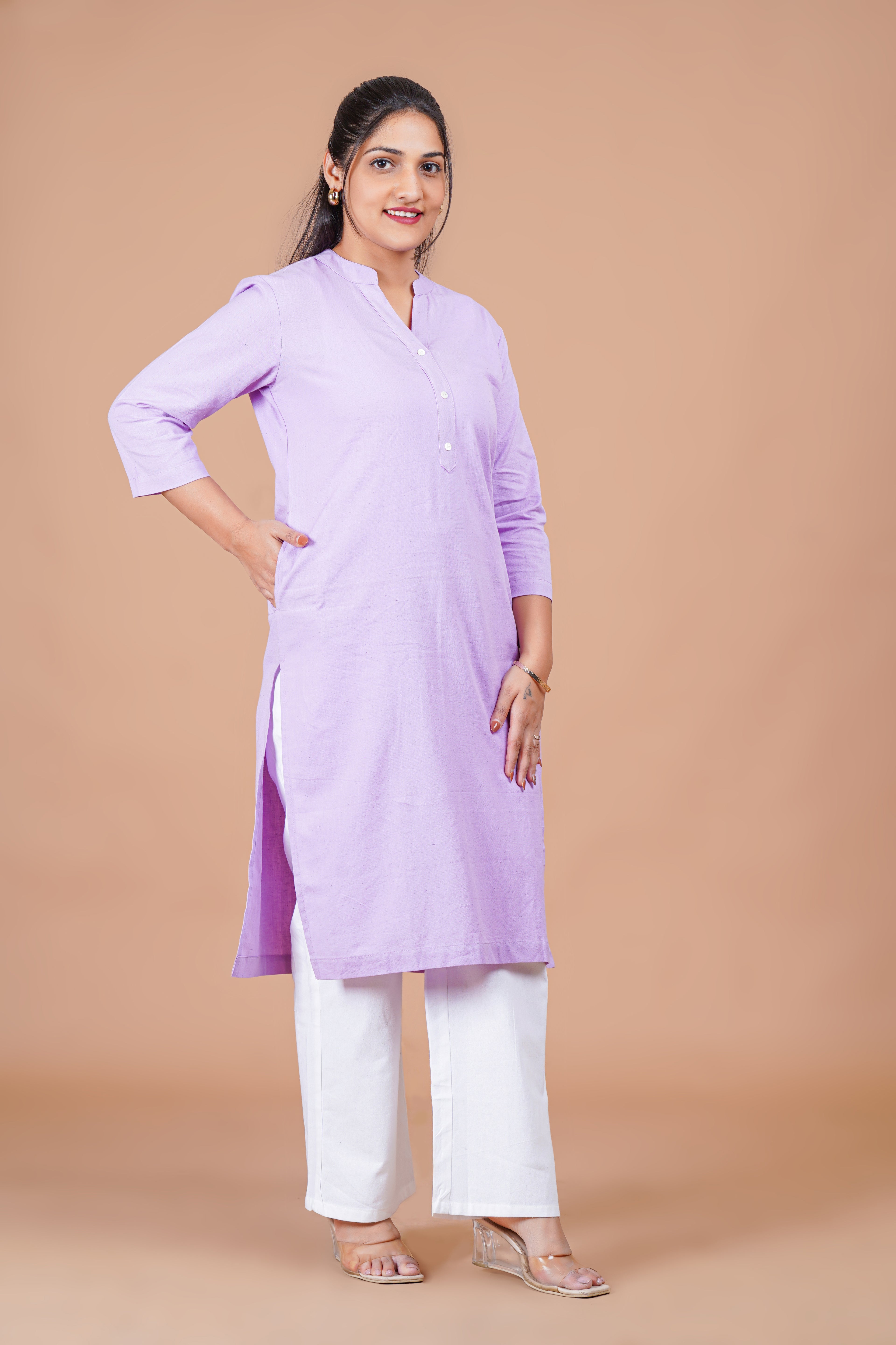 Lilac EasyFlow Linen Cotton Long Kurta