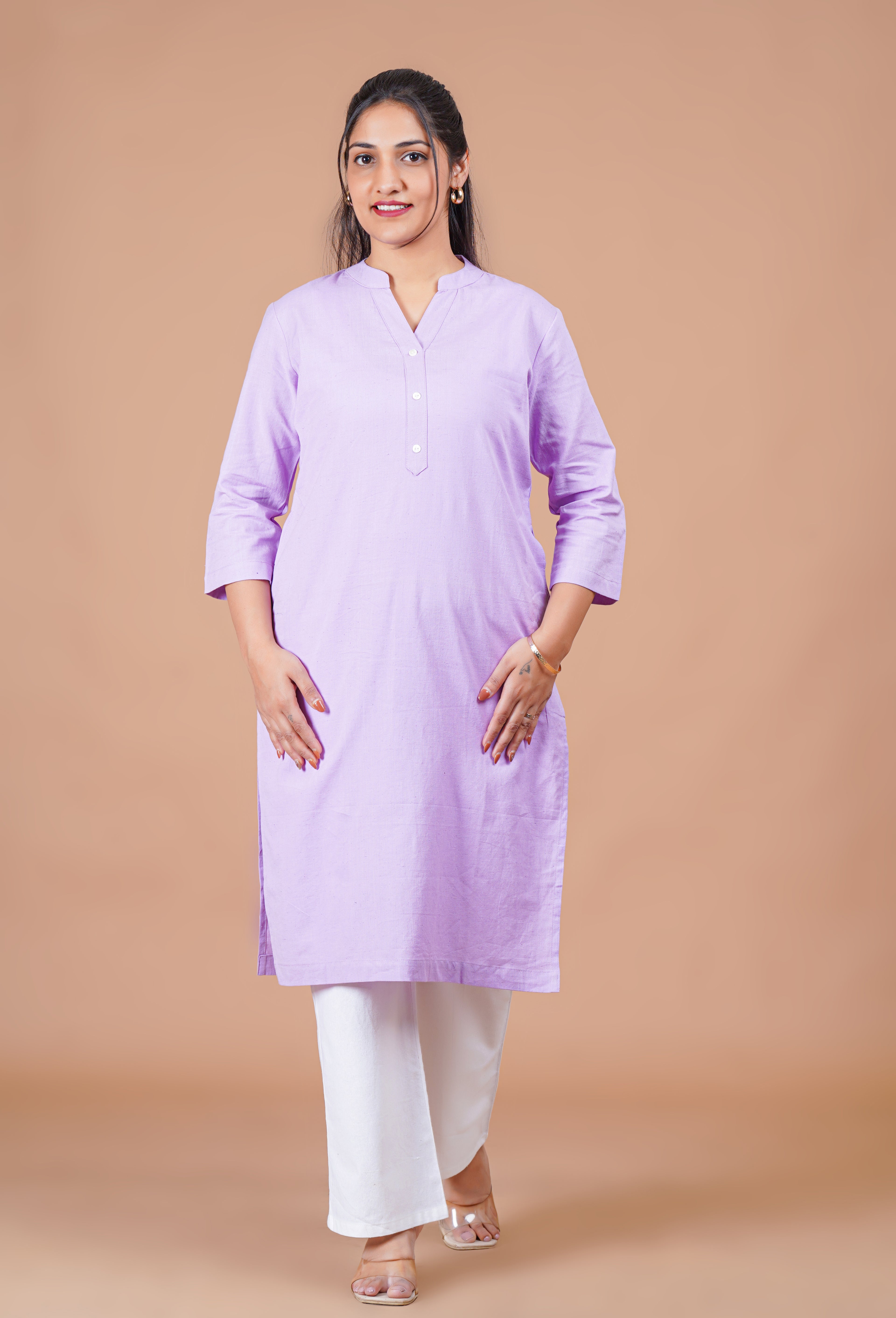 Lilac EasyFlow Linen Cotton Long Kurta