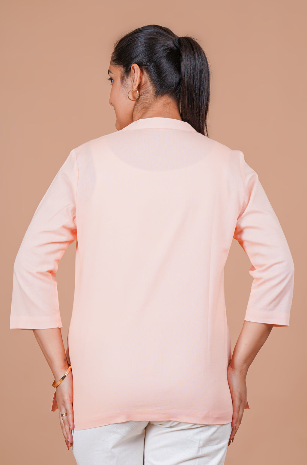 Peach EasyFlow Linen Cotton Short Kurti