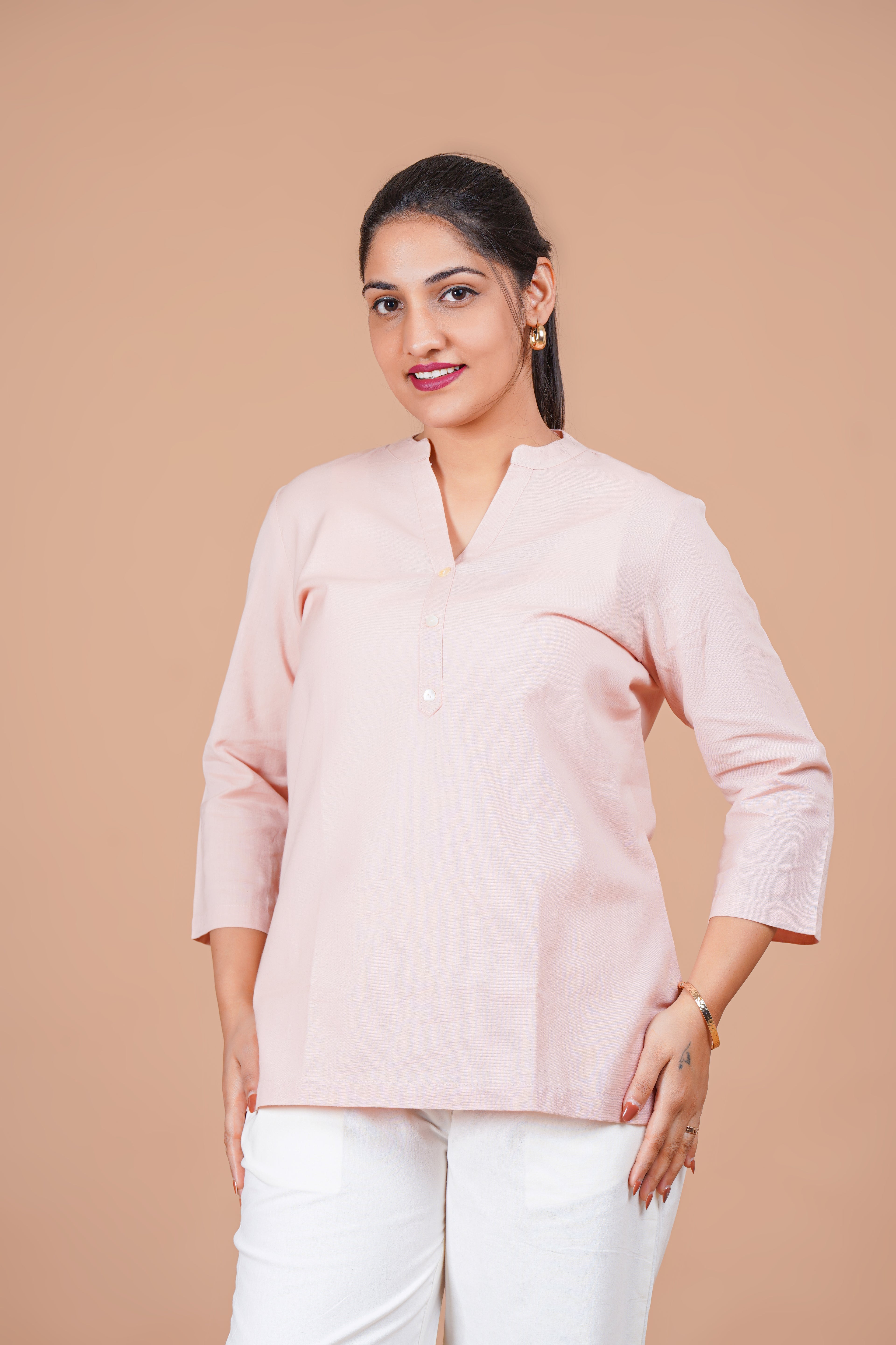 Salmon EasyFlow Linen Cotton Short Kurti