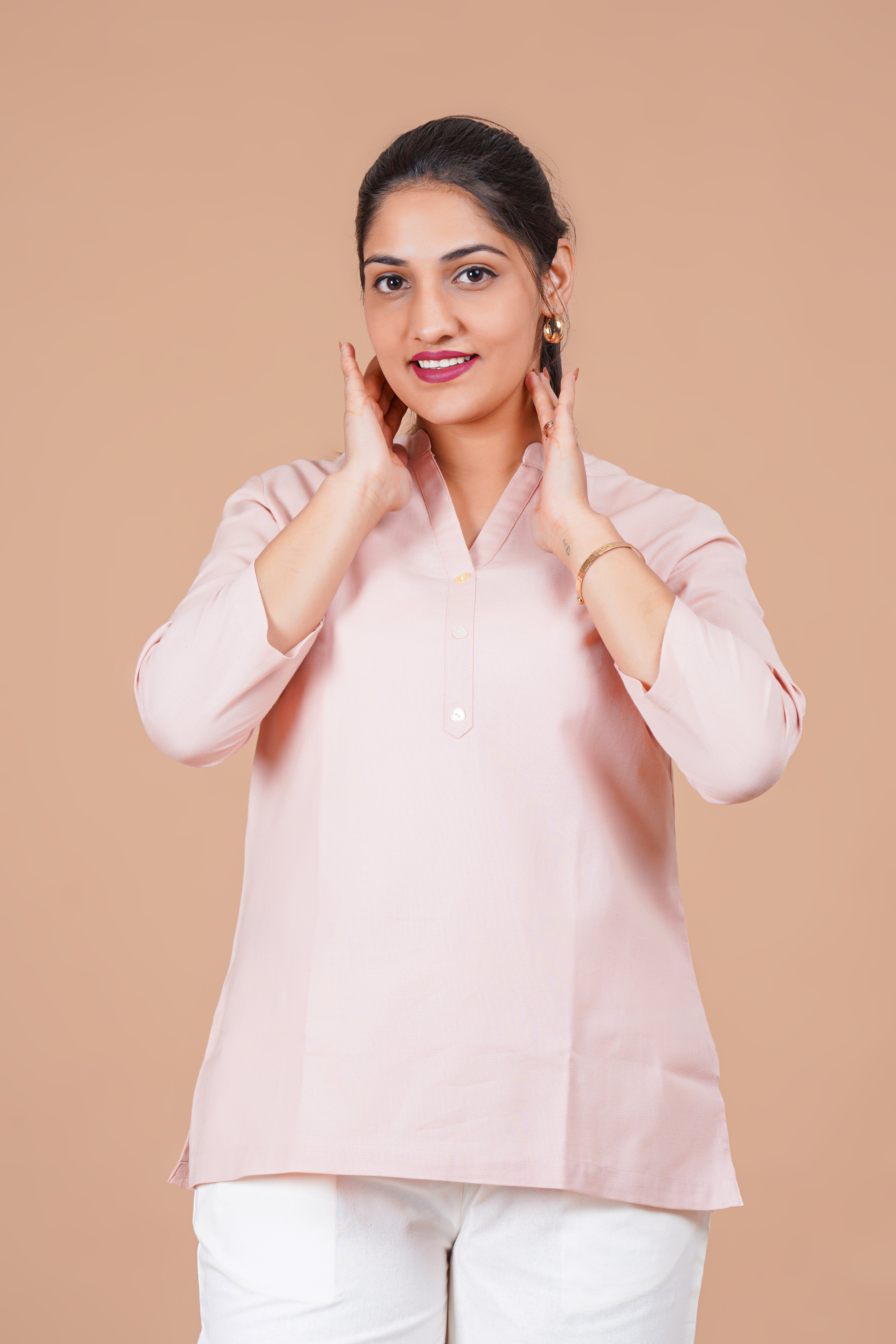 Salmon EasyFlow Linen Cotton Short Kurti