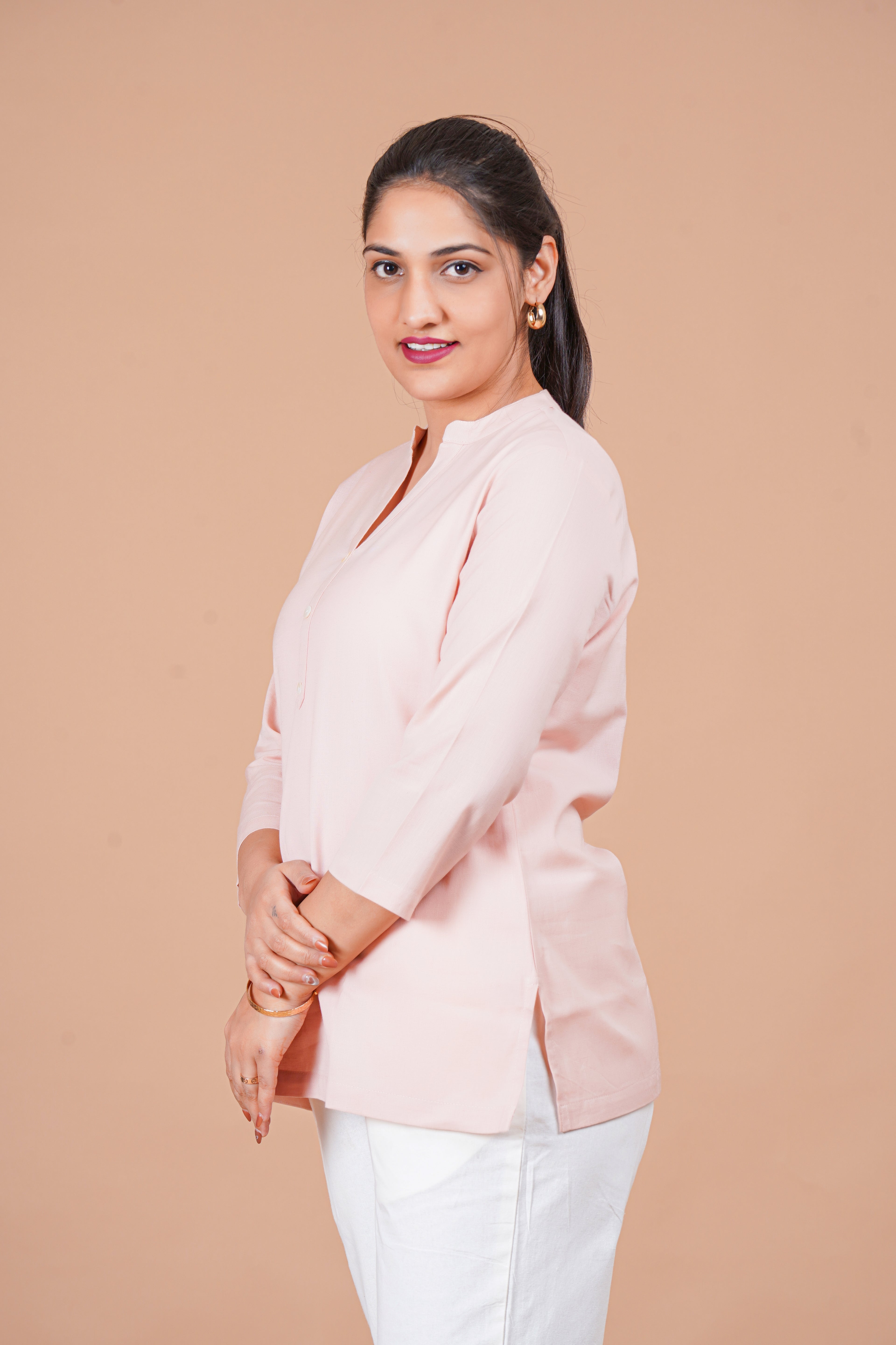 Salmon EasyFlow Linen Cotton Short Kurti