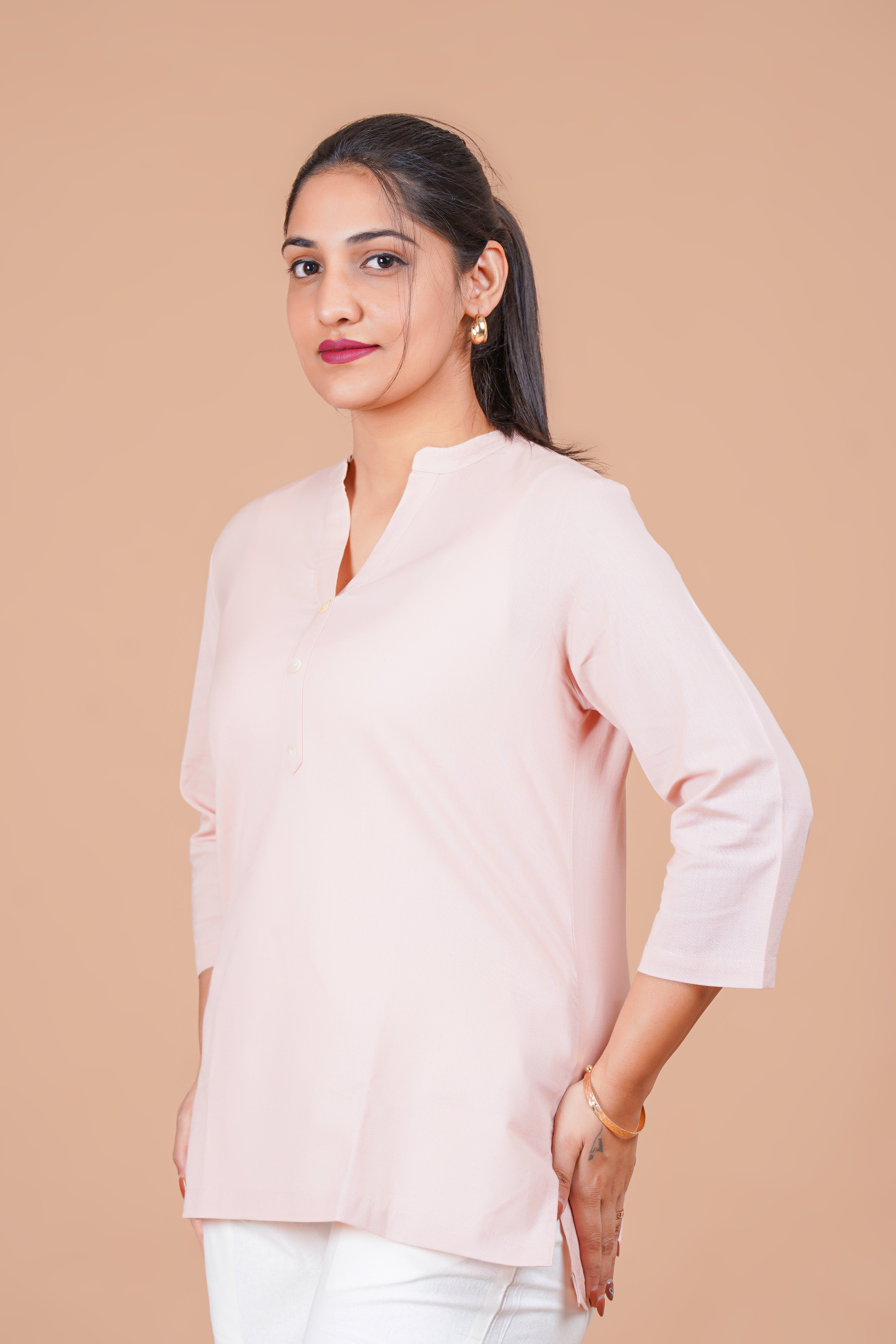 Salmon EasyFlow Linen Cotton Short Kurti