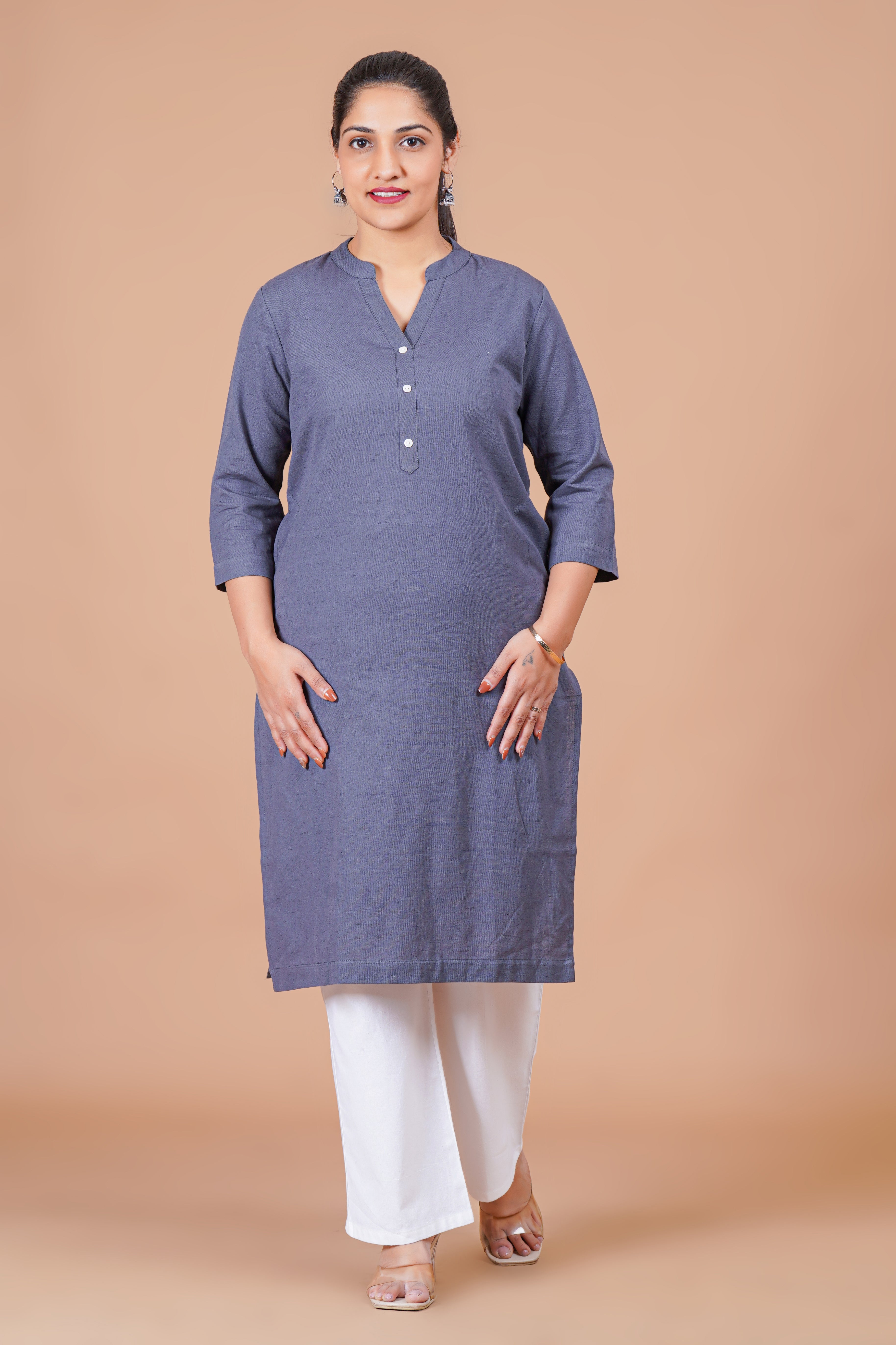 Slate Grey  EasyFlow Linen Cotton Long Kurta