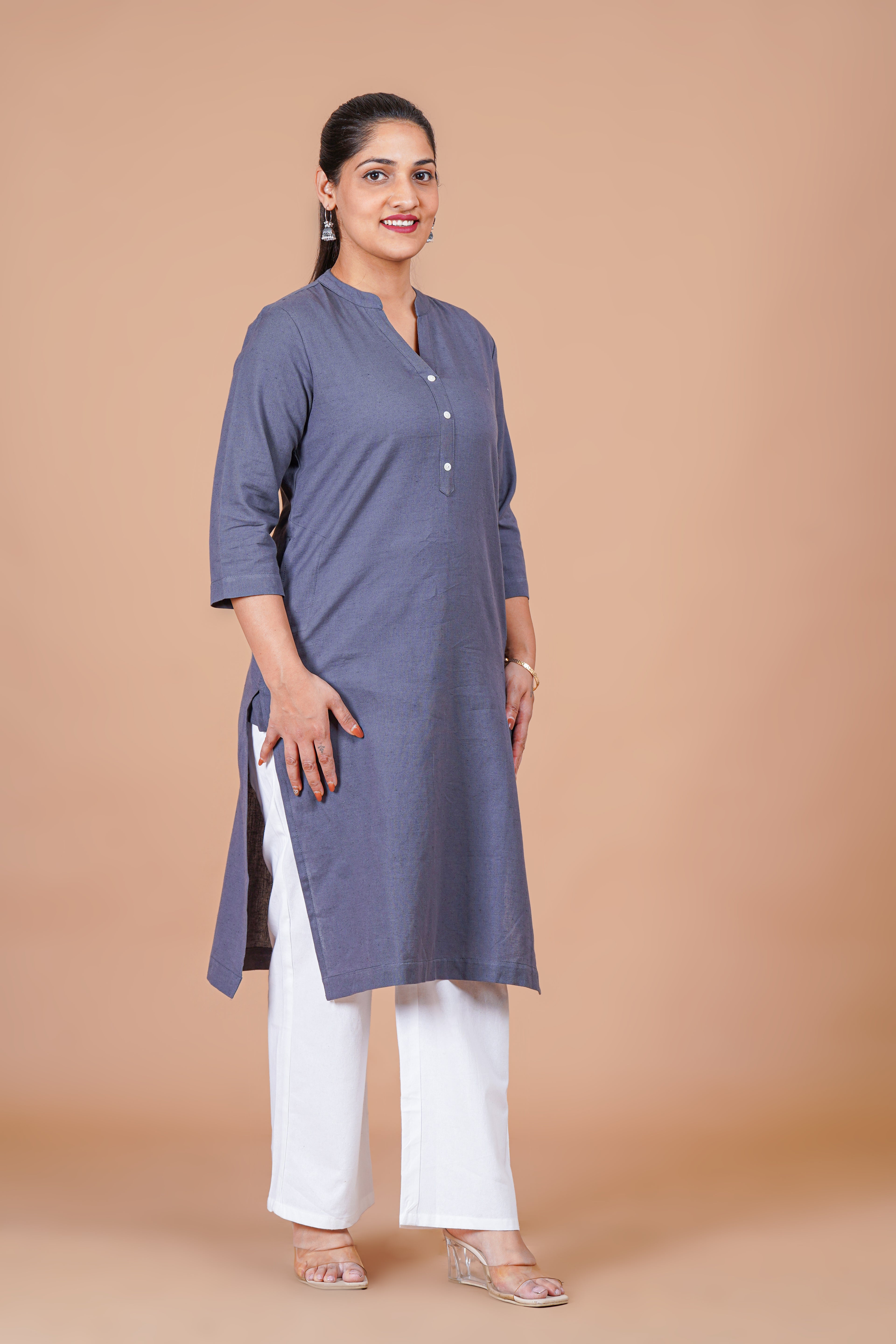 Slate Grey  EasyFlow Linen Cotton Long Kurta