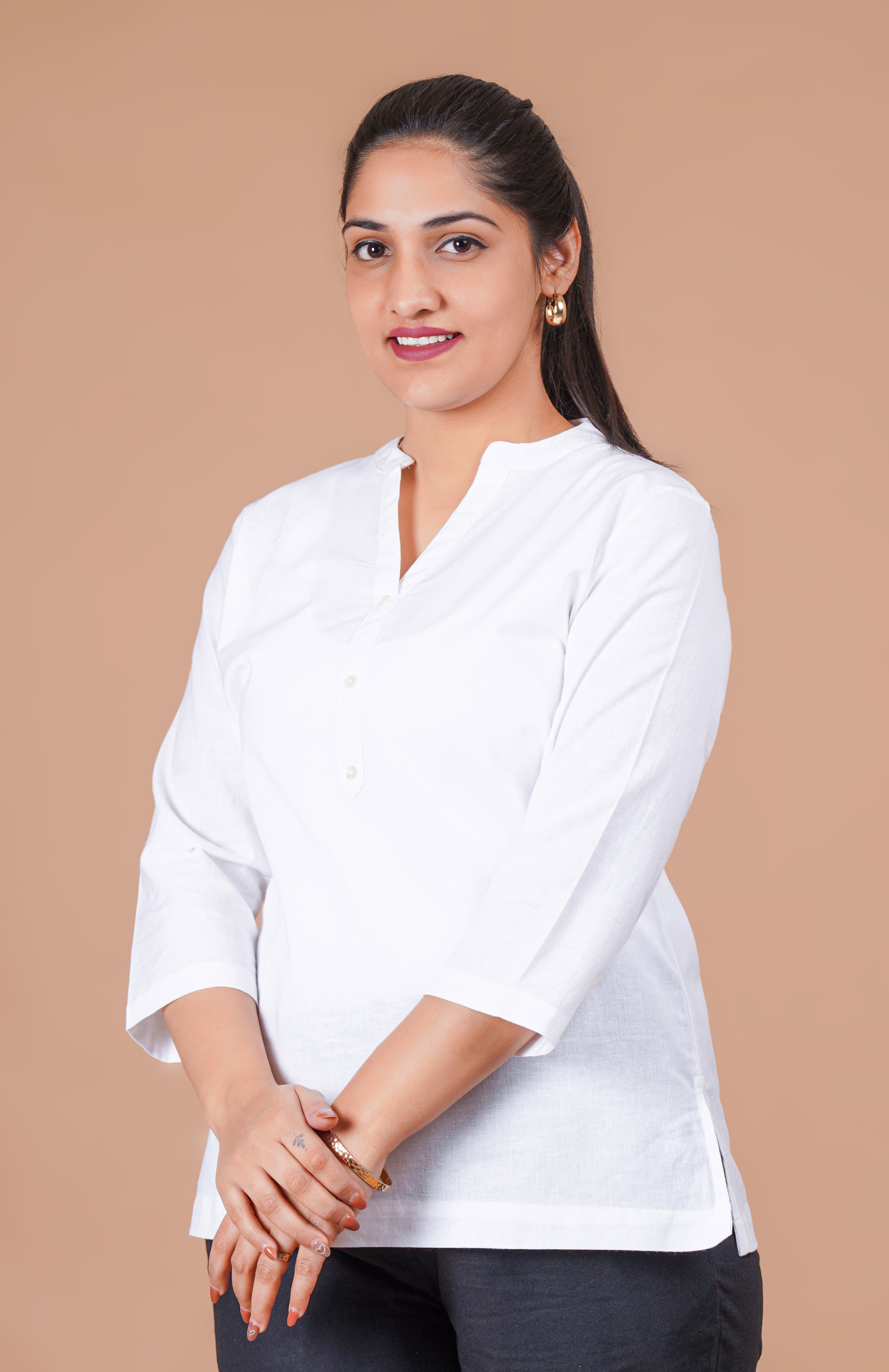 White EasyFlow Linen Cotton Short Kurti