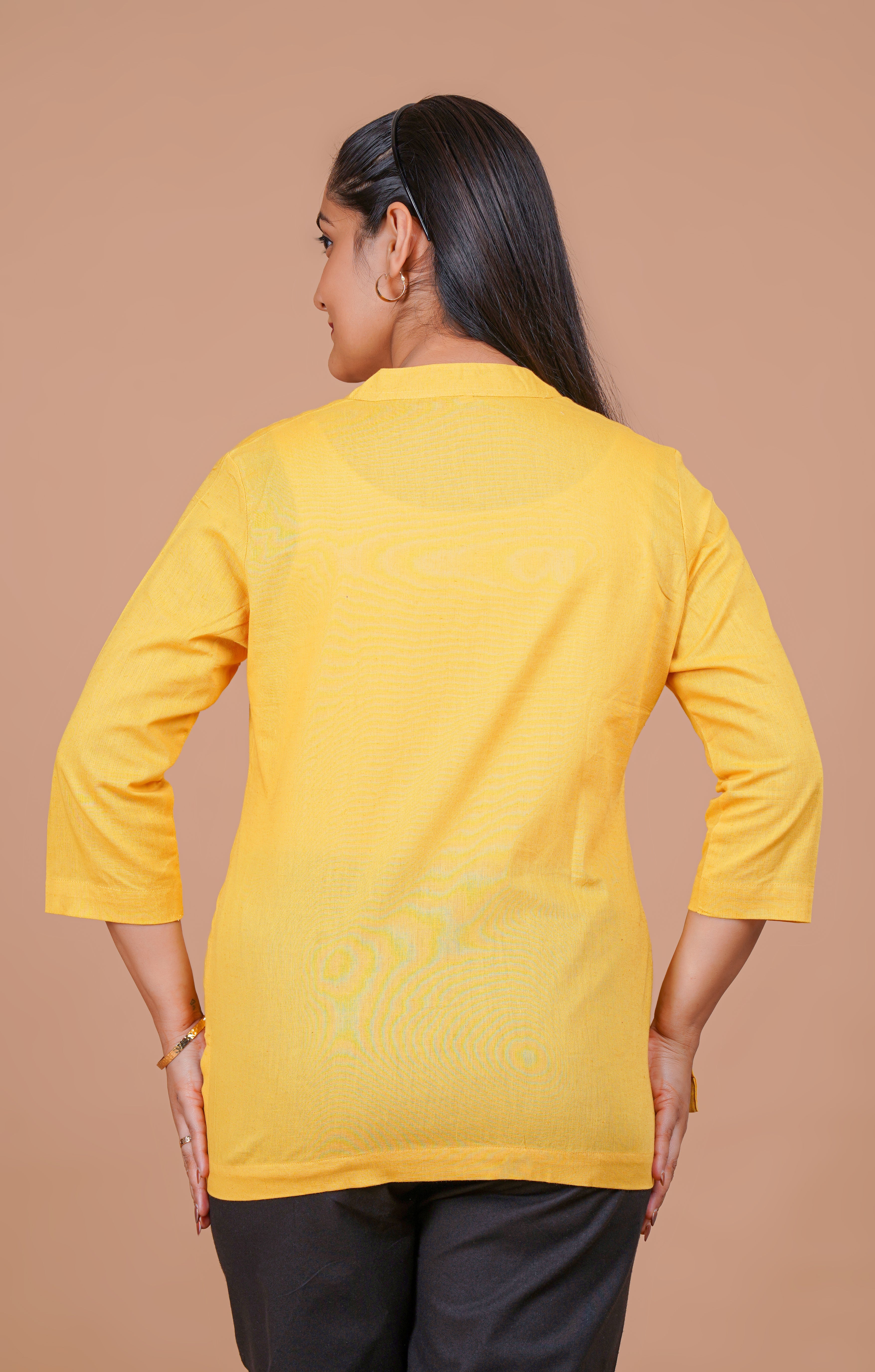 Yellow EasyFlow Linen Cotton Short Kurti