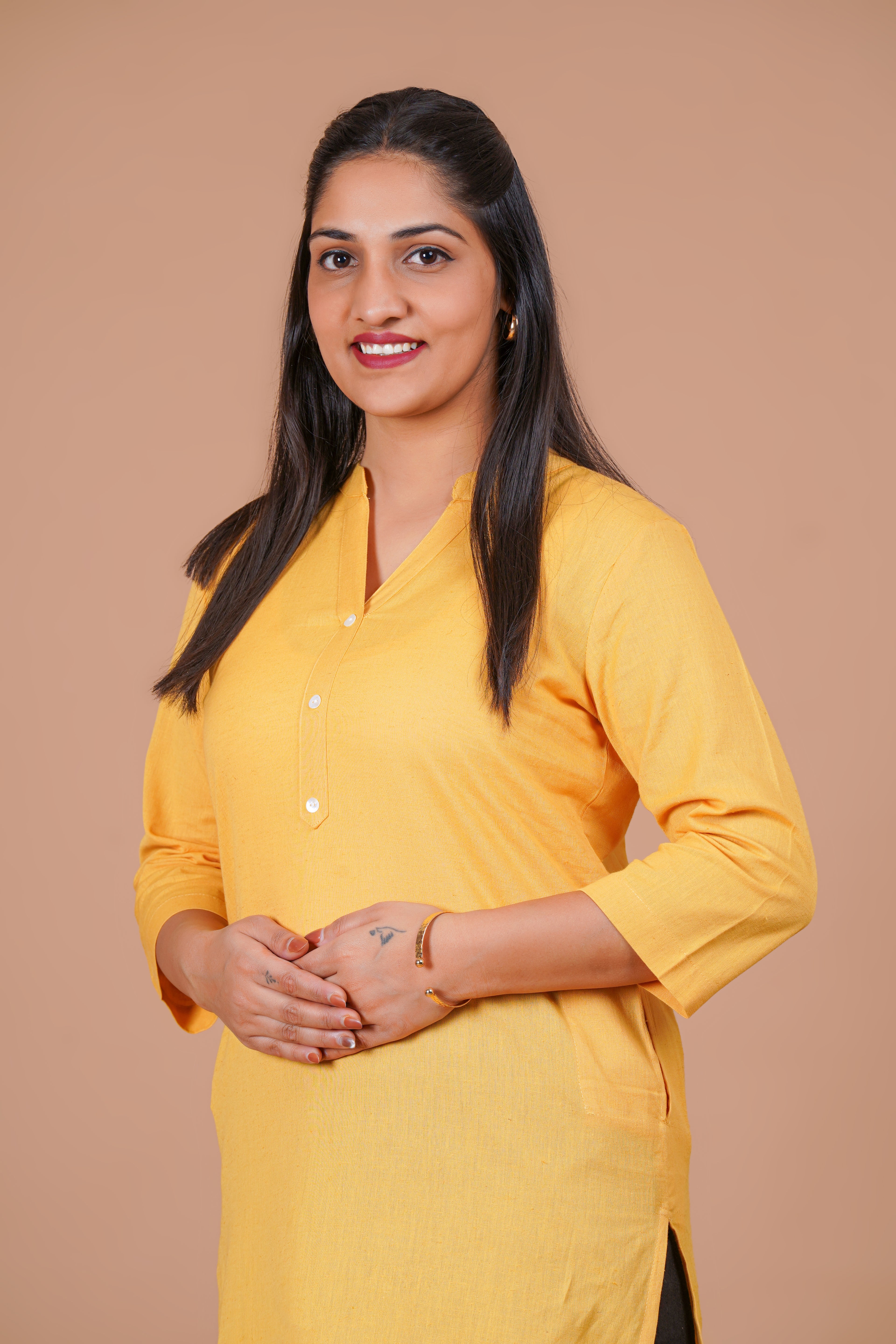 Yellow EasyFlow Linen Cotton Long Kurta