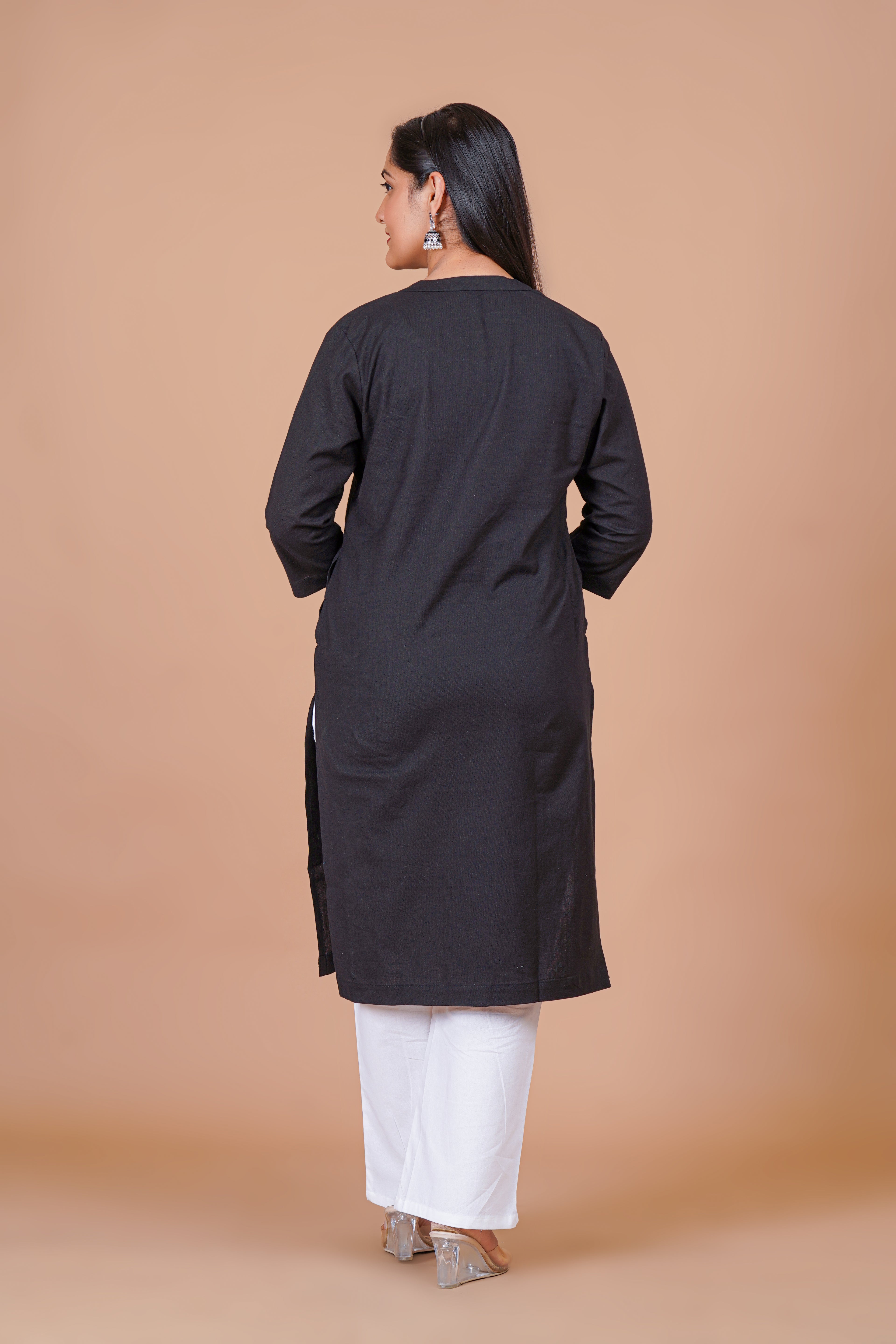 Black EasyFlow Linen Cotton Long Kurta