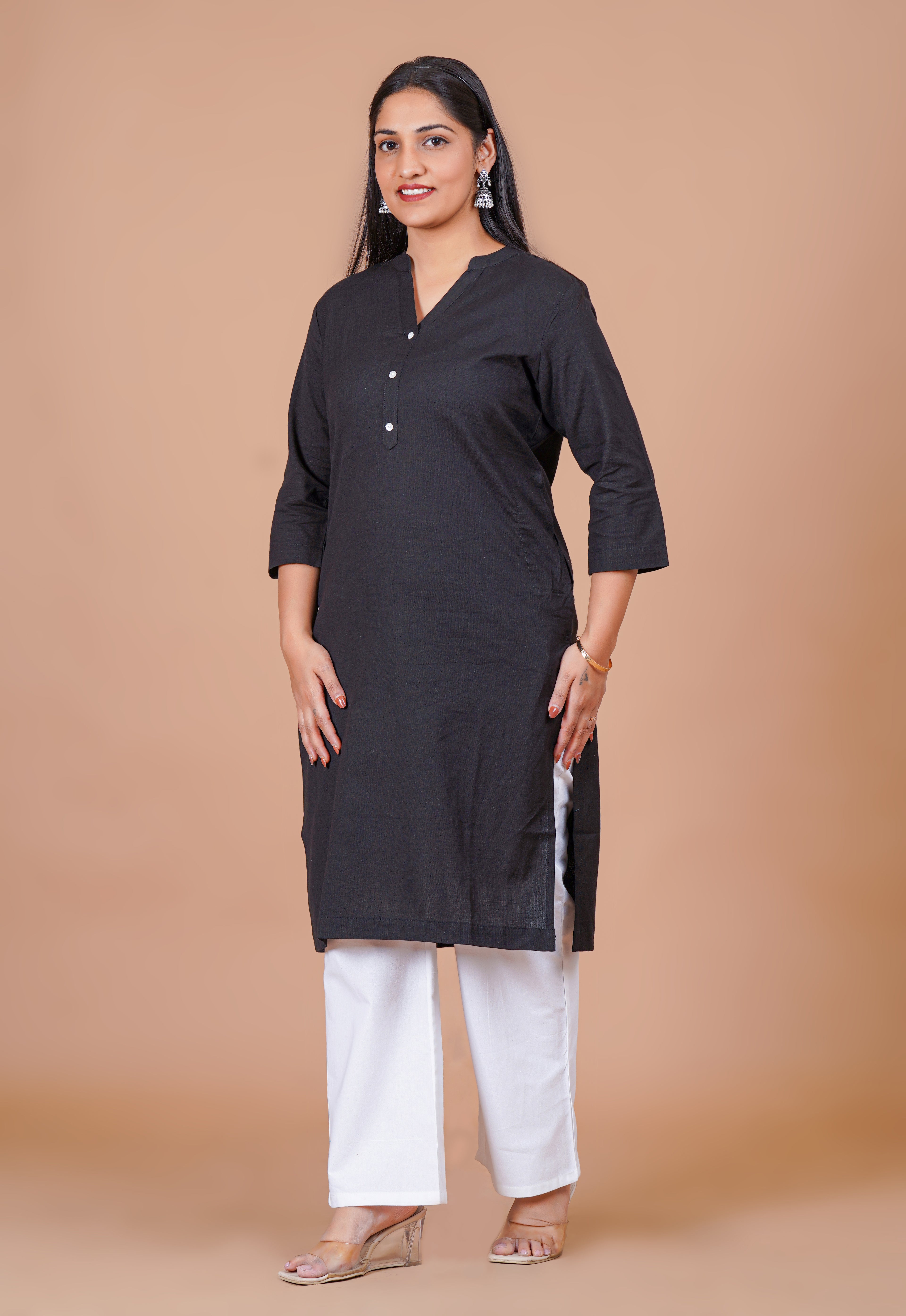 Black EasyFlow Linen Cotton Long Kurta
