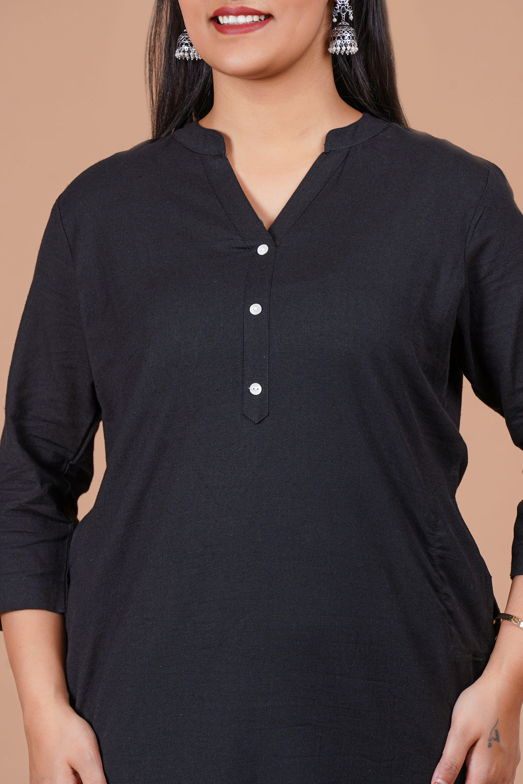 Black EasyFlow Linen Cotton Long Kurta