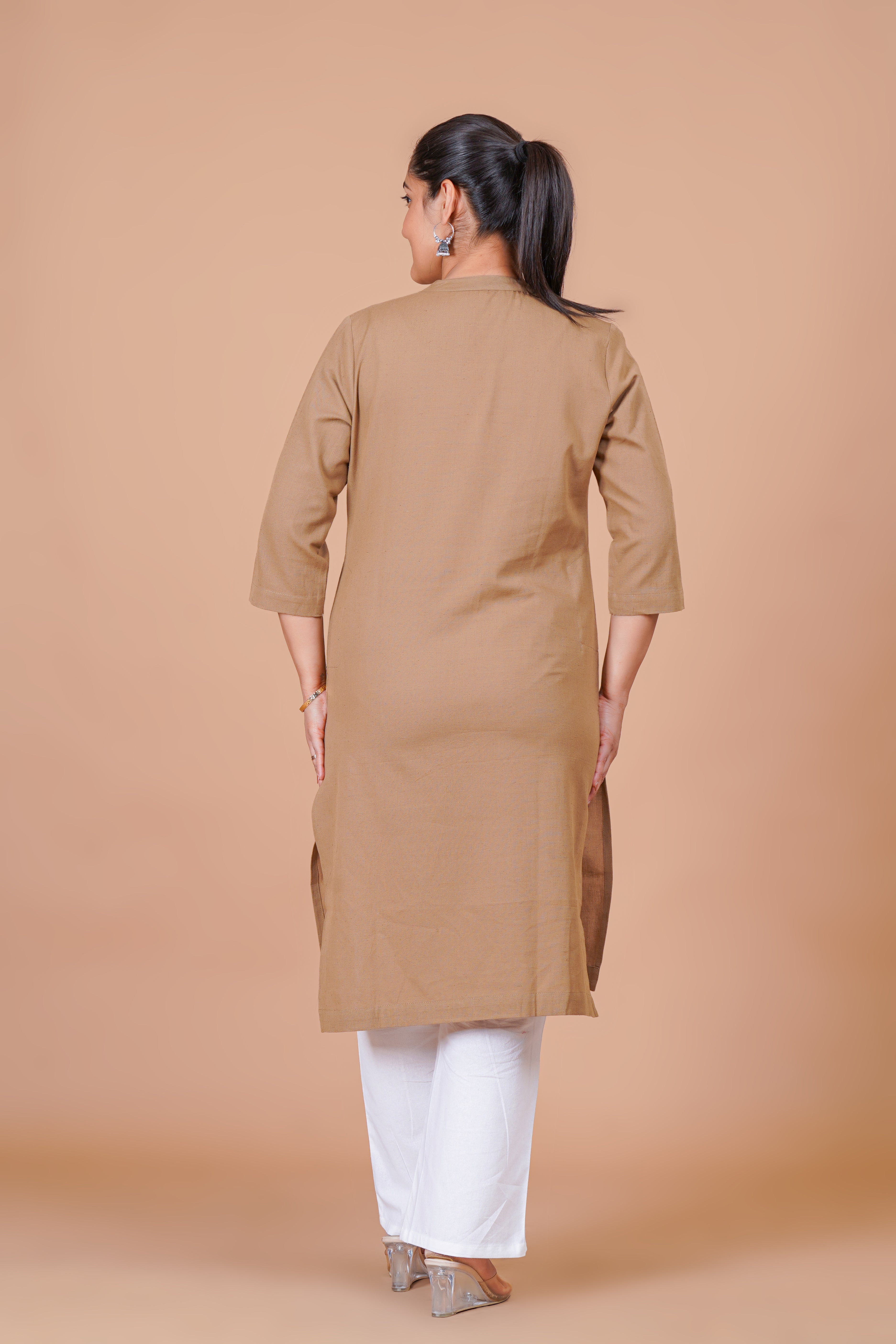 Coffee Brown EasyFlow Linen Cotton Long Kurta