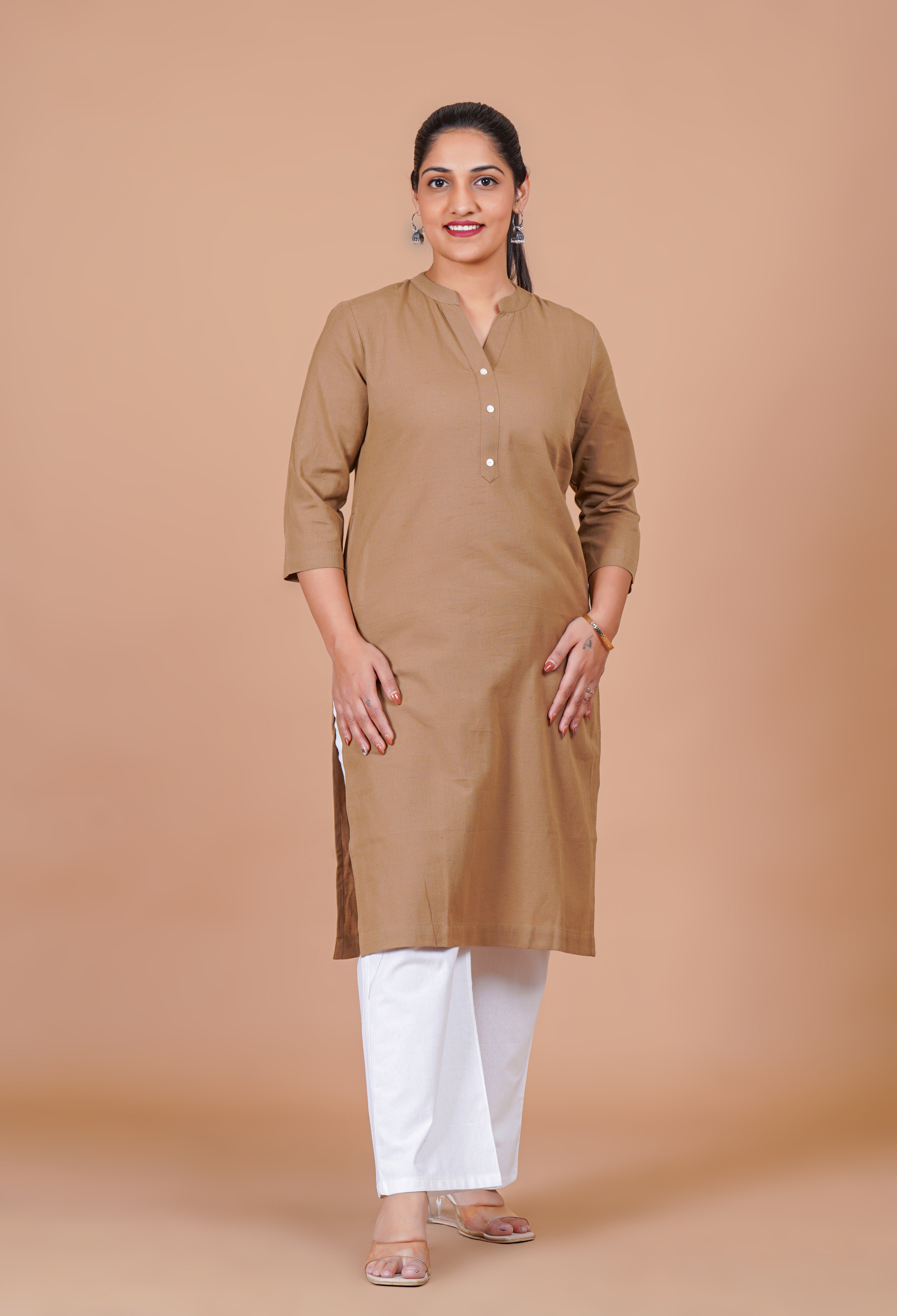 Coffee Brown EasyFlow Linen Cotton Long Kurta