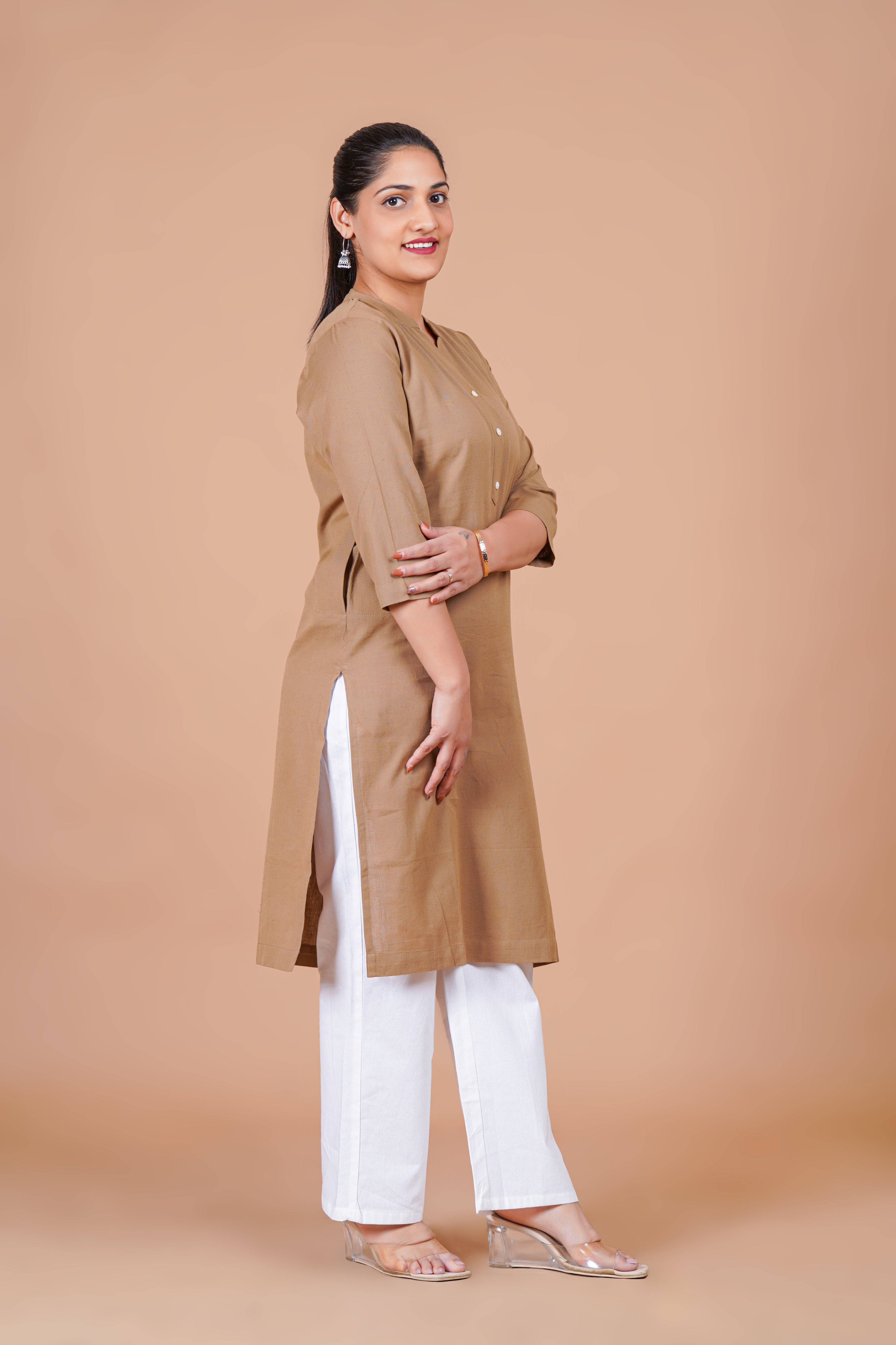 Coffee Brown EasyFlow Linen Cotton Long Kurta