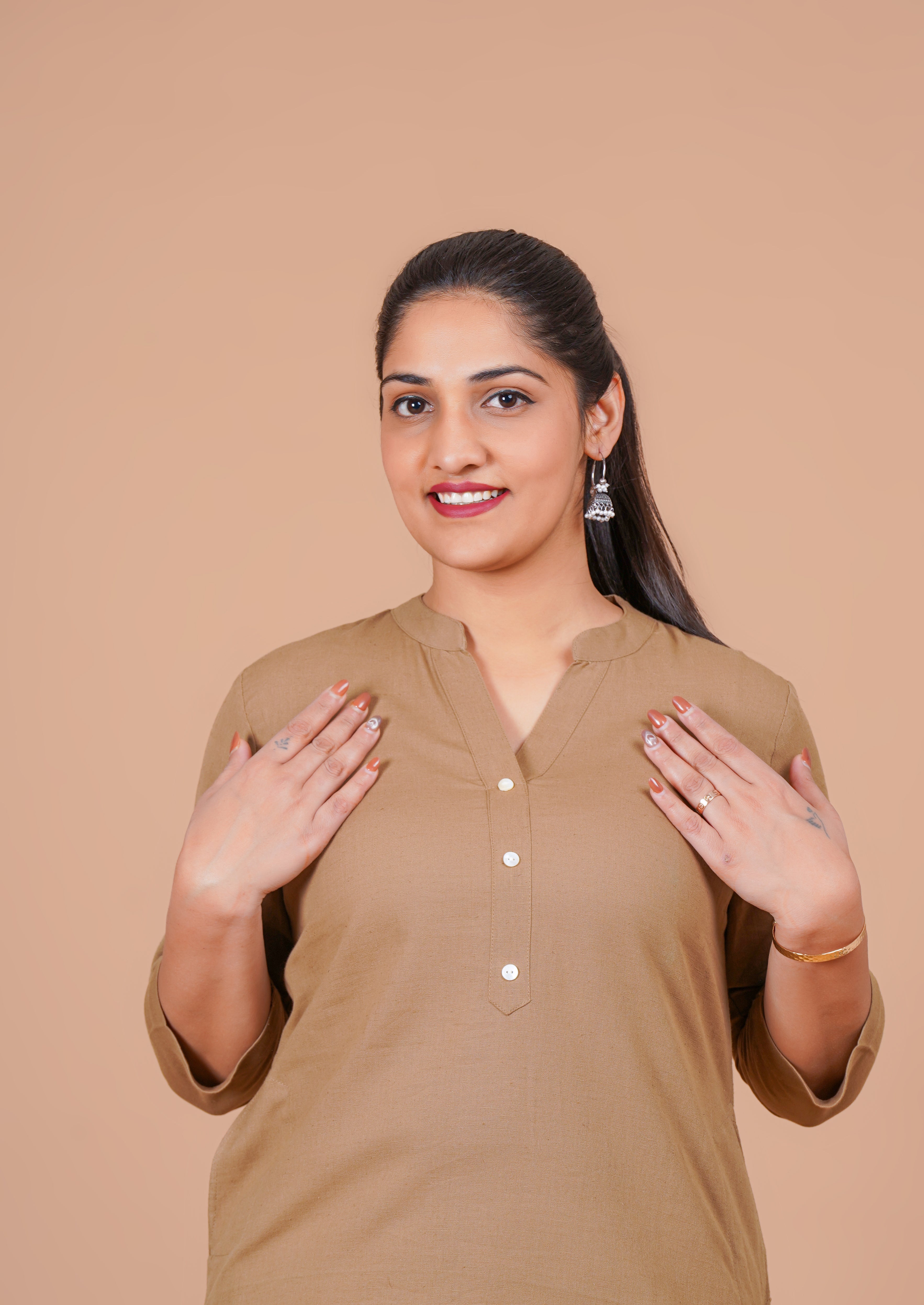 Coffee Brown EasyFlow Linen Cotton Long Kurta