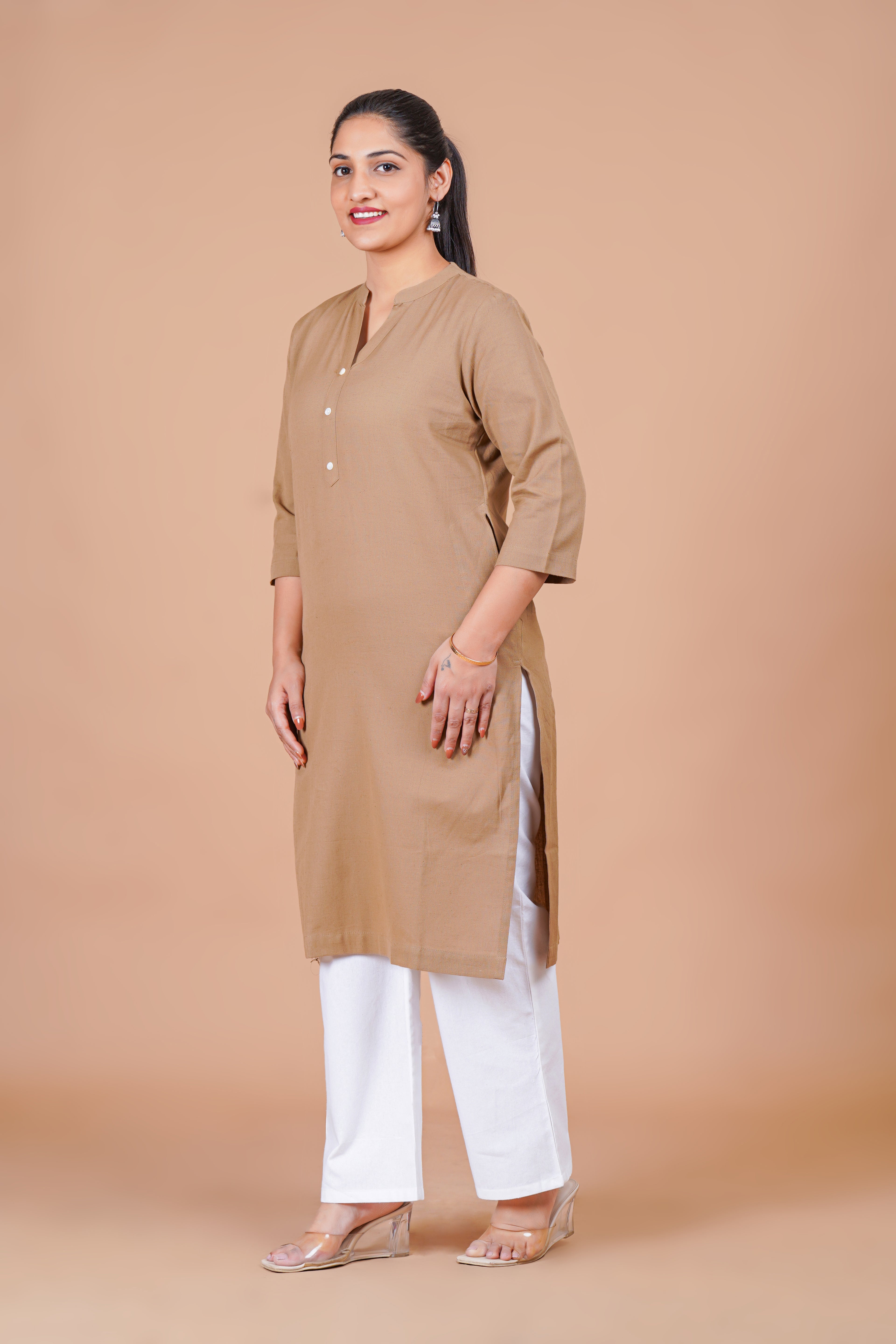 Coffee Brown EasyFlow Linen Cotton Long Kurta