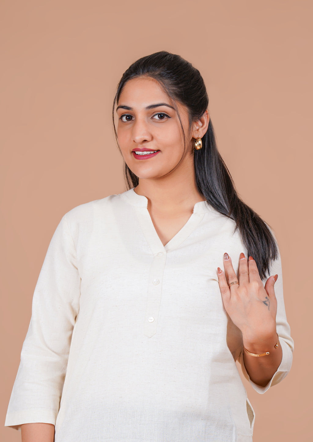 Ecru EasyFlow Linen Cotton Long Kurta