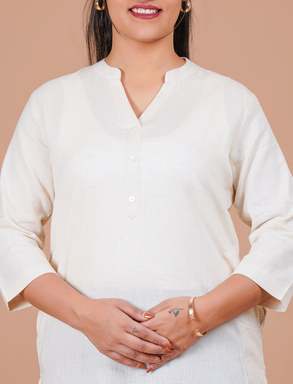 Ecru EasyFlow Linen Cotton Long Kurta