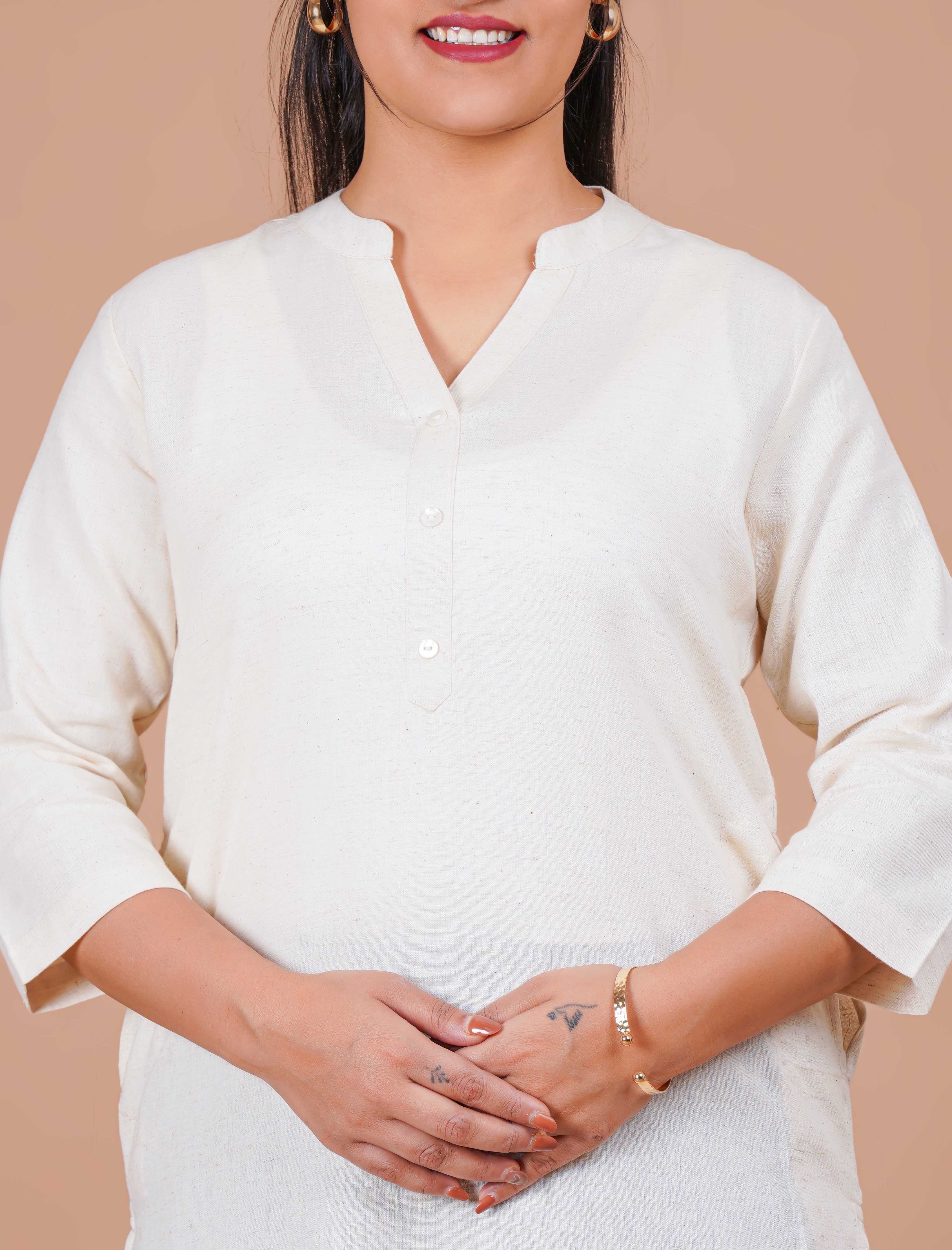 Ecru EasyFlow Linen Cotton Long Kurta