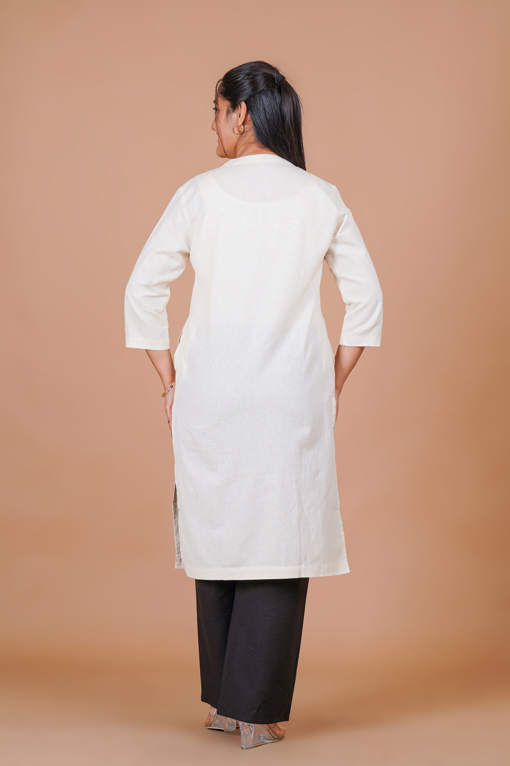 Ecru EasyFlow Linen Cotton Long Kurta