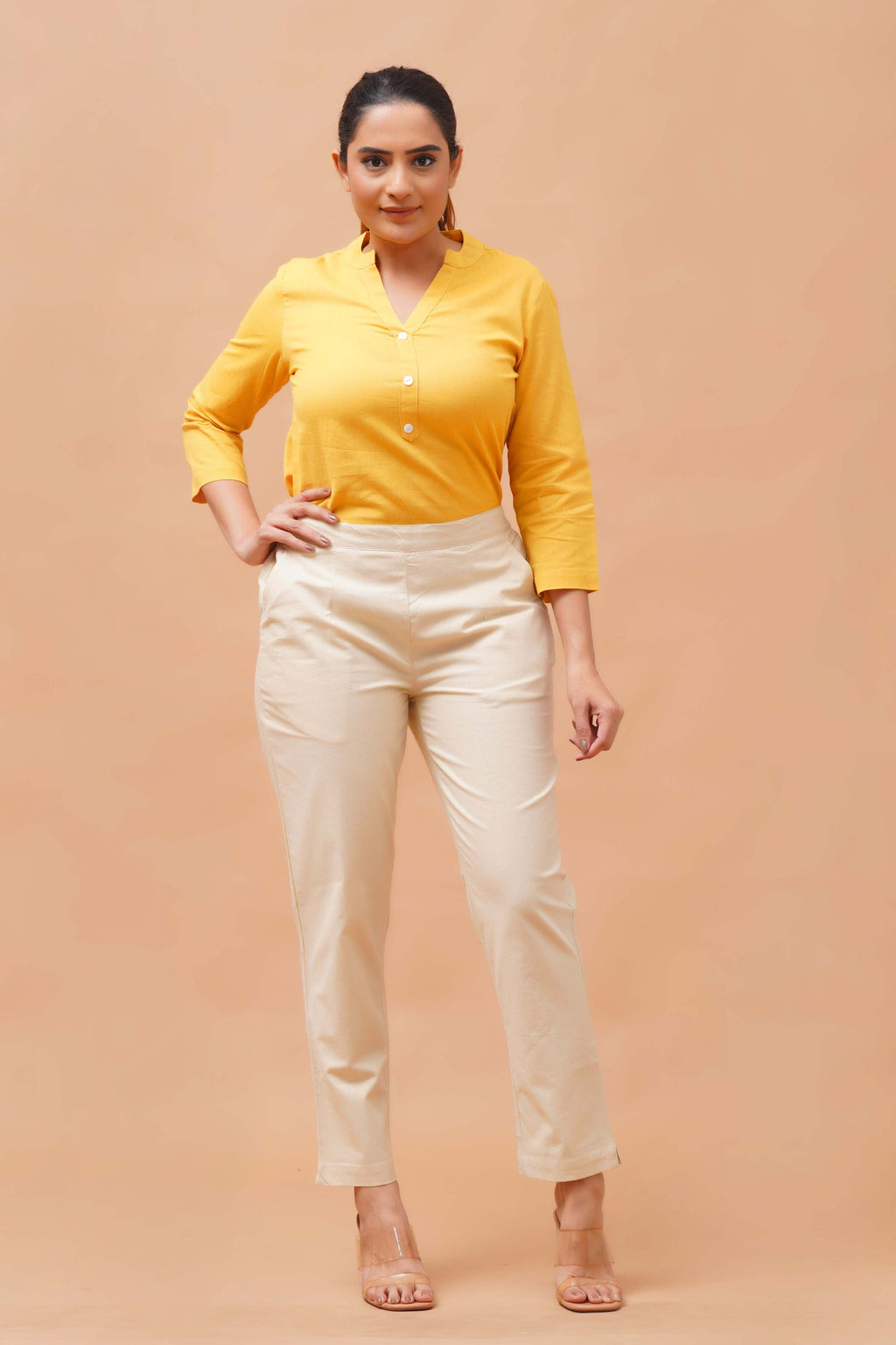 Harrozz Cotton Pants Beige